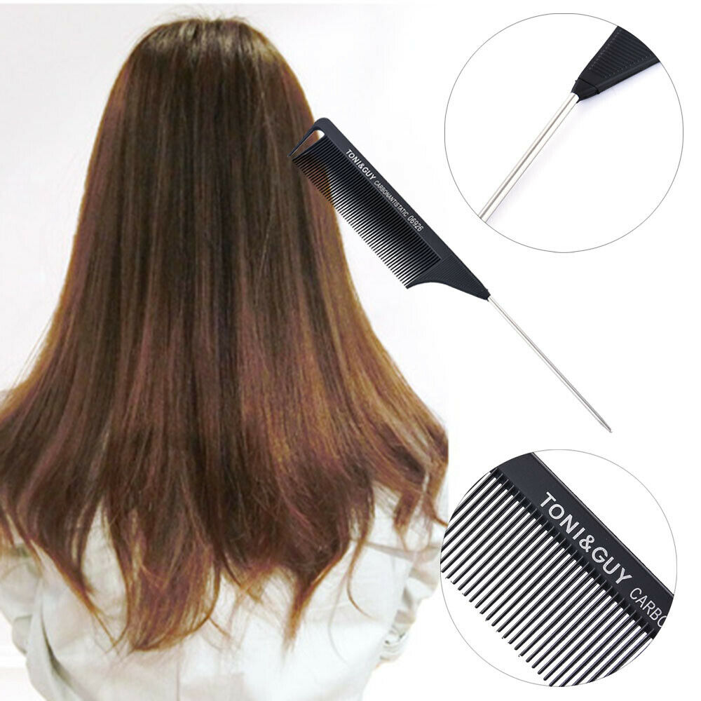 8.66"/22cm Fine-tooth Metal Pin Hairdressing Hair Style Rat Tail Comb Black Tool