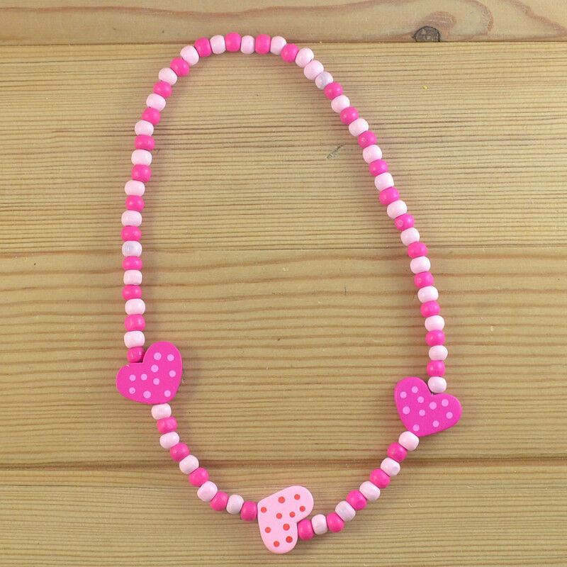 1 Set Cute Pink Heart Bead Kid Child Necklace Bracelet Jewelry Sets For Girls