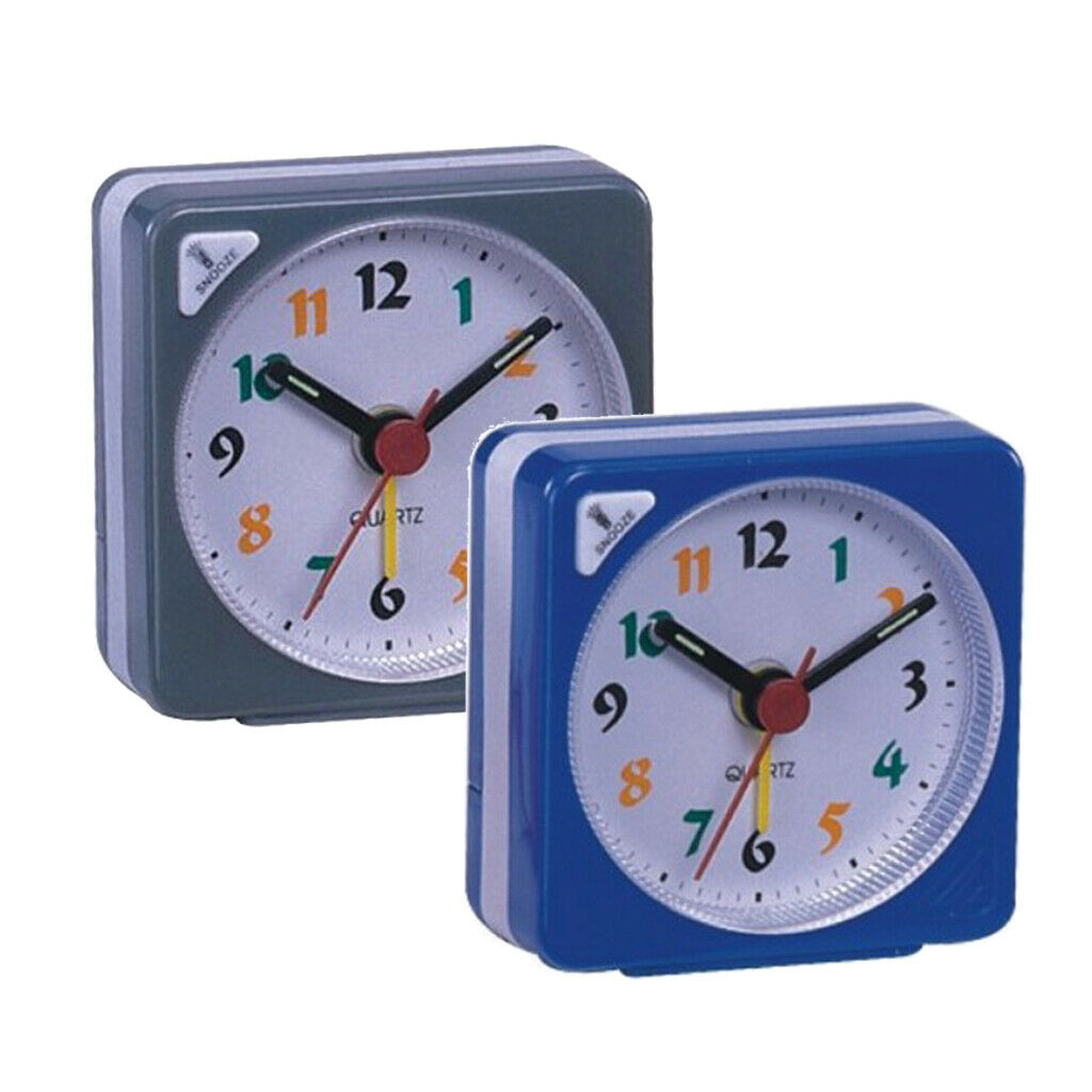 2pcs  Travel Clock Gradient Sound Desk Alarm Clock Snooze -Blue