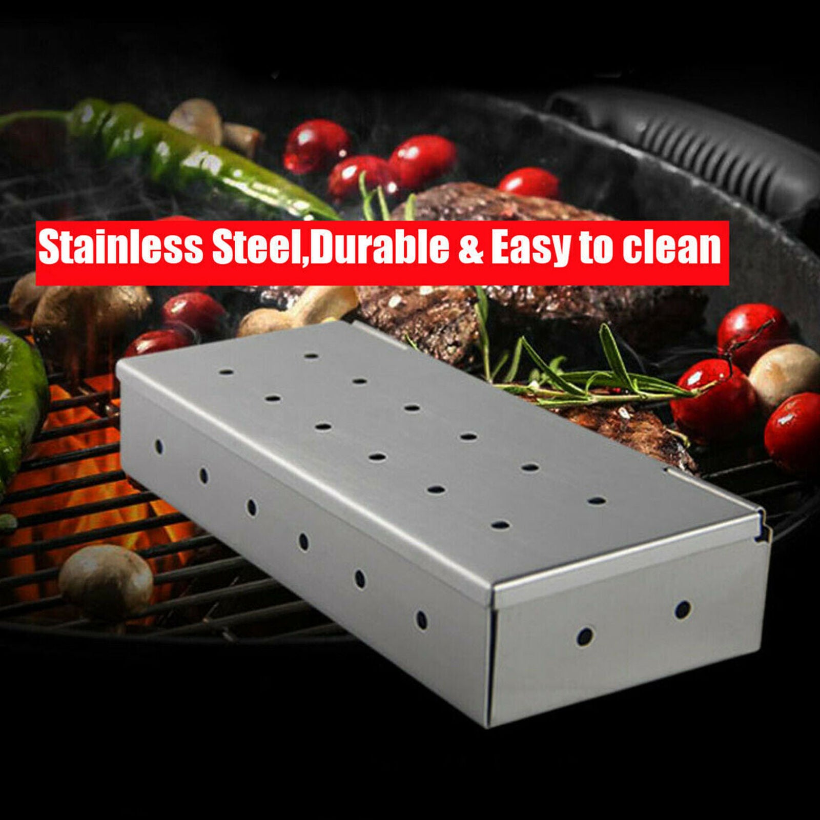 8.8'' Smoke Box for Gas Grill BBQ Wood Chip Charcoal Smoker Stainless Steel