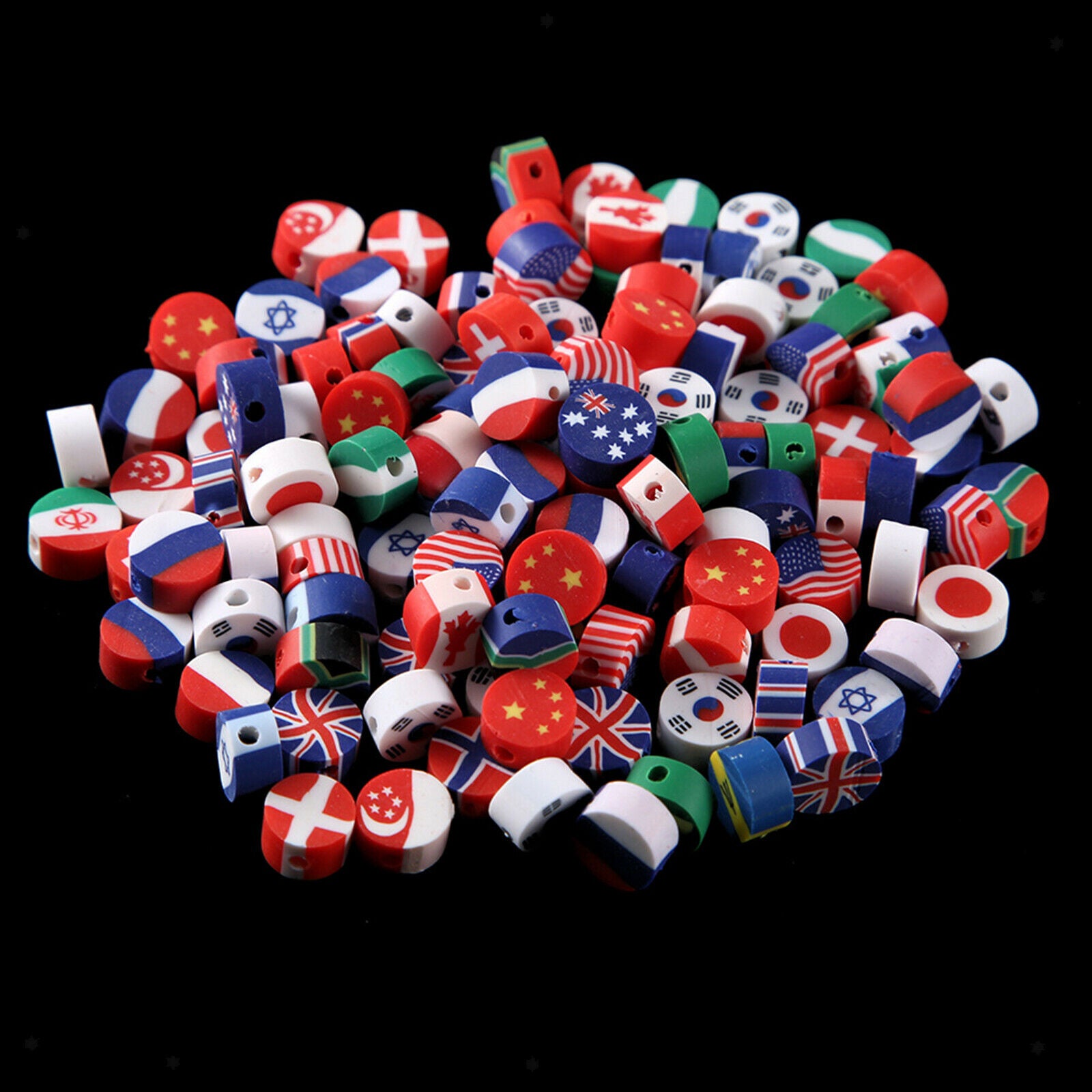 Clay National Flag Beads Flat Round Disc Beads Handmade Jewelry Marking 10mm