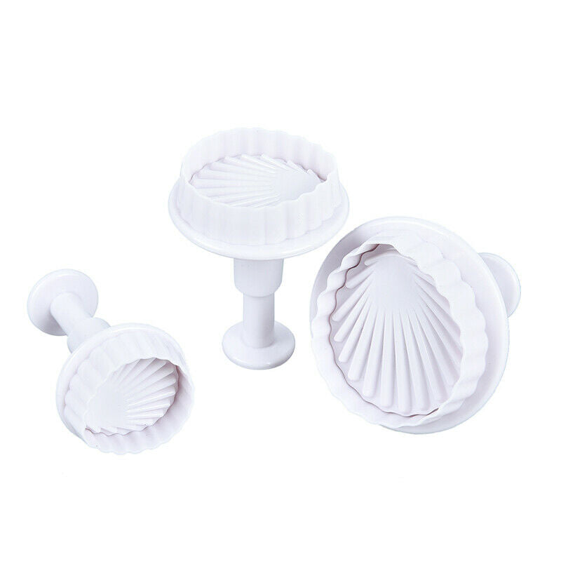 3pcs Plastic Cookie CUTTER Sea Shell Shape Baking Tool Fondant Cake Mold .l8