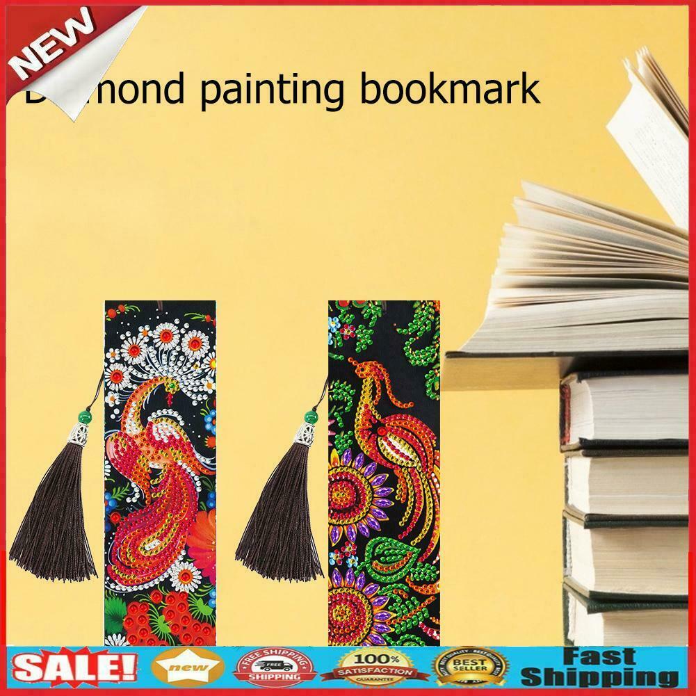 2pcs Diamond Painting Bookmark DIY Peacock Cross Stitch Leather Book Marks @