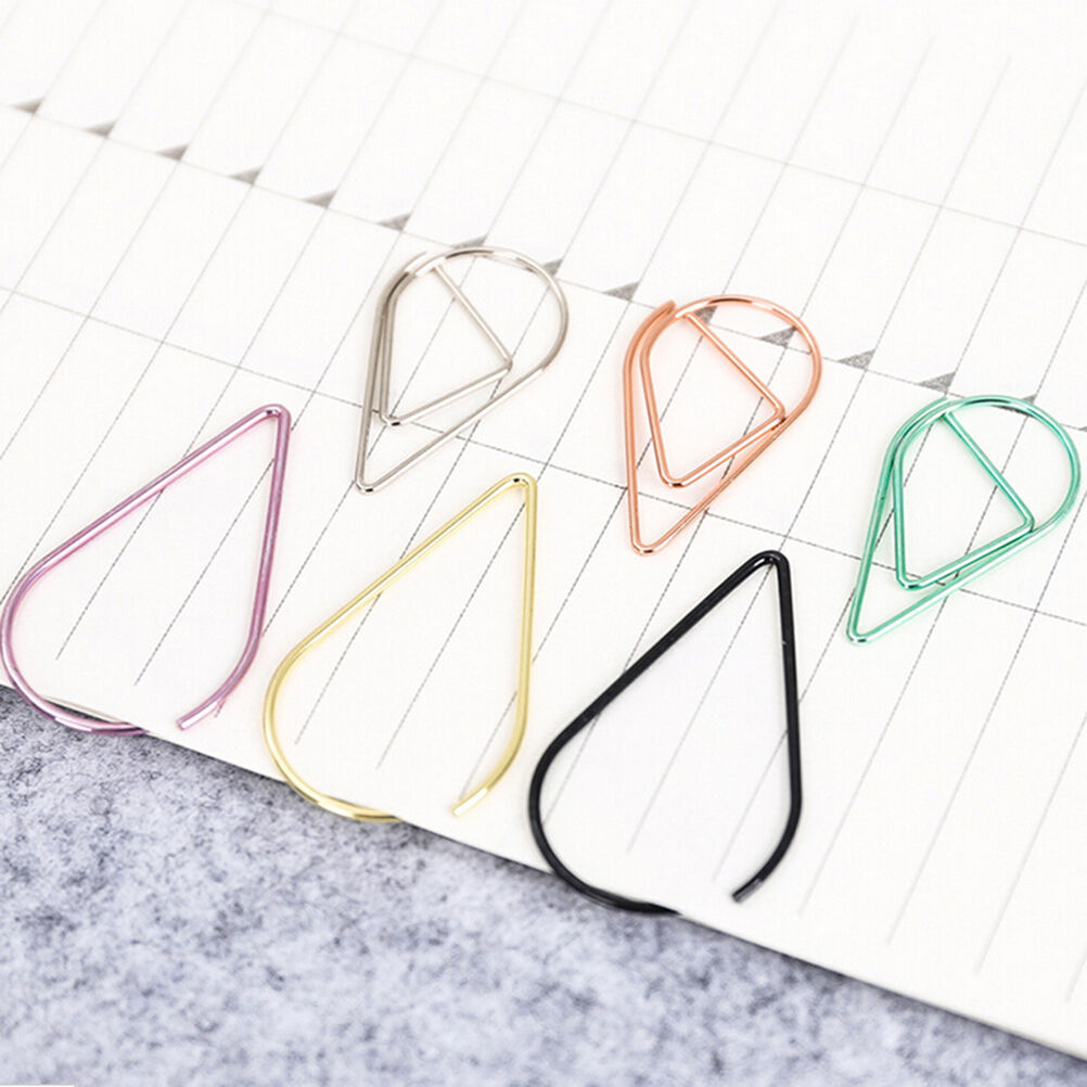 Office Decor Metal water drop shape Paper clip 10X/set Bookmark Clip golde.l8