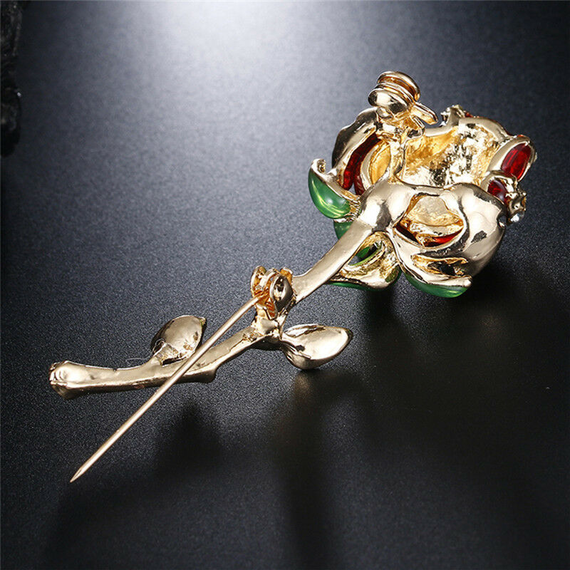 Rhinestone Enamel Red Rose BroochPin Flower Bouquet Brooch Wedding BridalG.l8