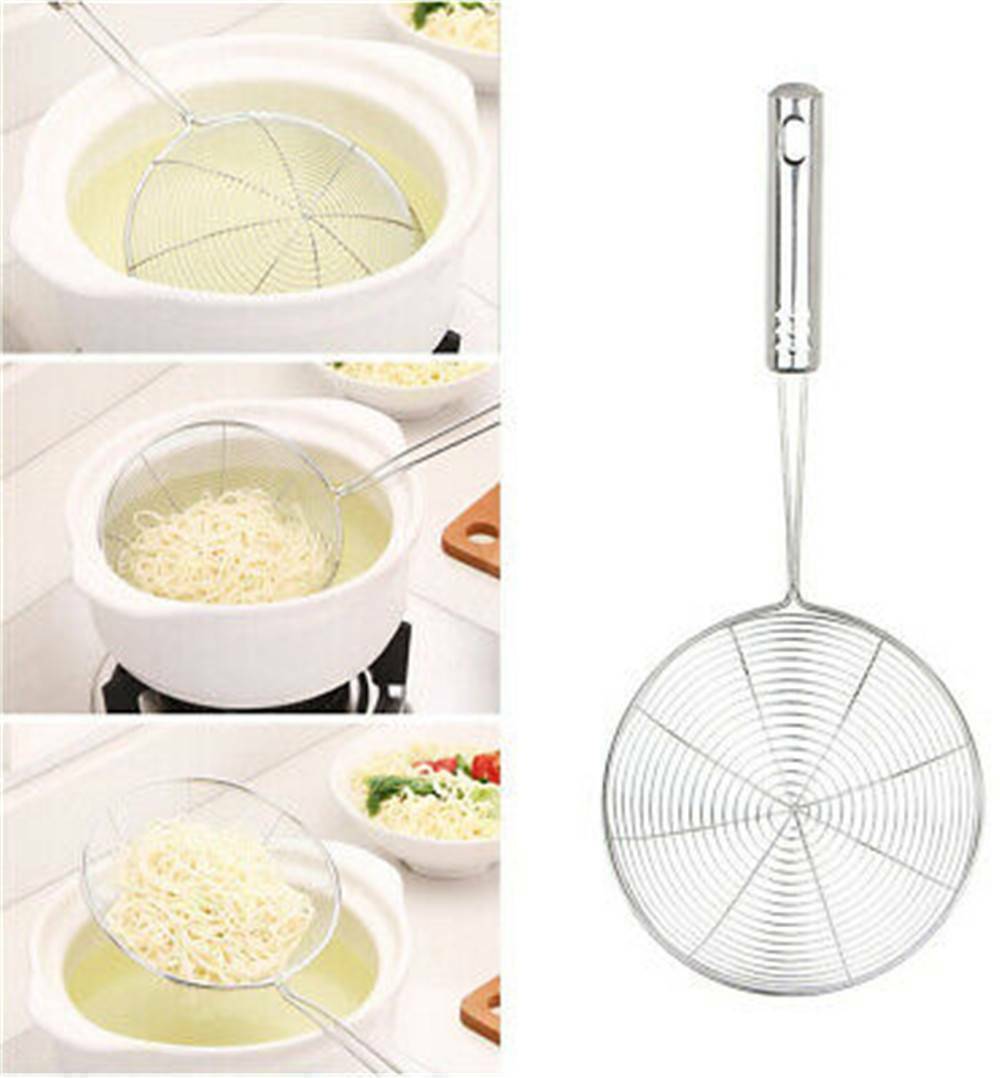 Large Skimmer Food Noodles Strainer Ladle Frying Pakora Chips Filtering Spoon