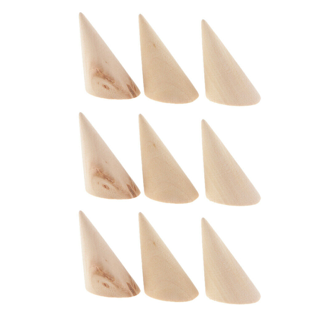 9Pcs Wood Ring Band Jewelry Cone Display Stand Rack Holder Shop Showcase