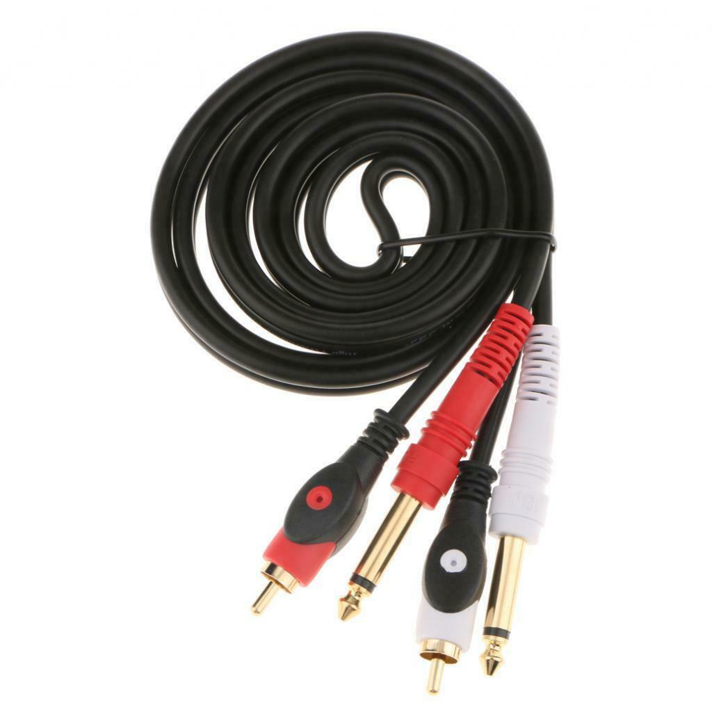 2Pcs Twin 6.35mm 1/4" Jack to 2 RCA Male Plug Adapter Cable Audio 1.5meter