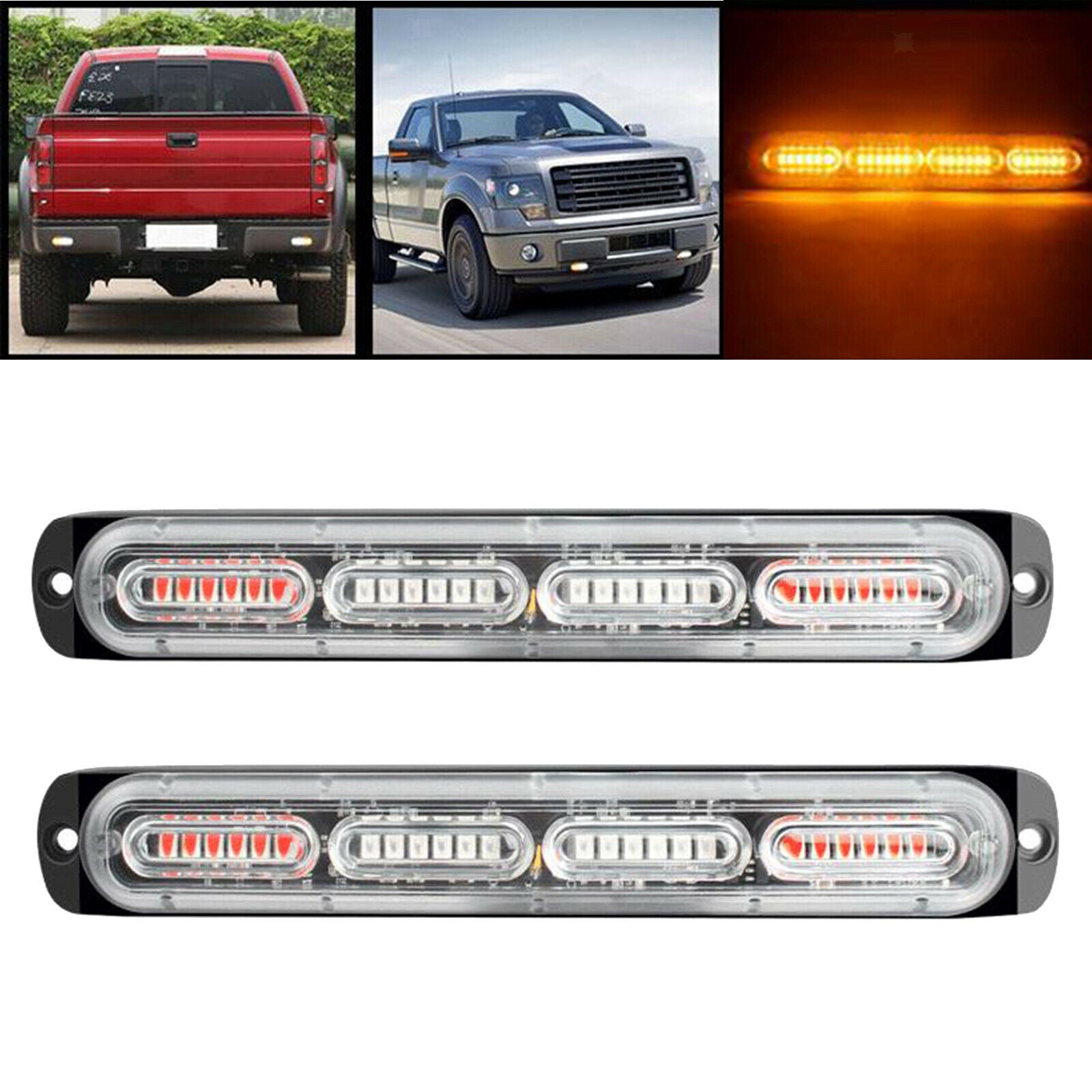 2PCS Car Truck 24 LED Warning Hazard Strobe Lamp Bar High Intensity Yellow