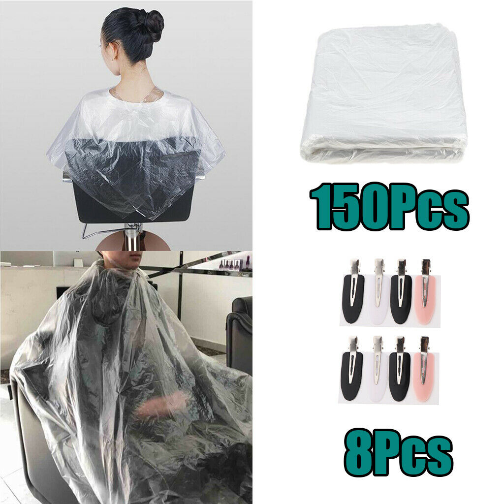 150pcs 25x33 in. Disposable Hair Cutting Capes & 8xClips Salon Gown Apron