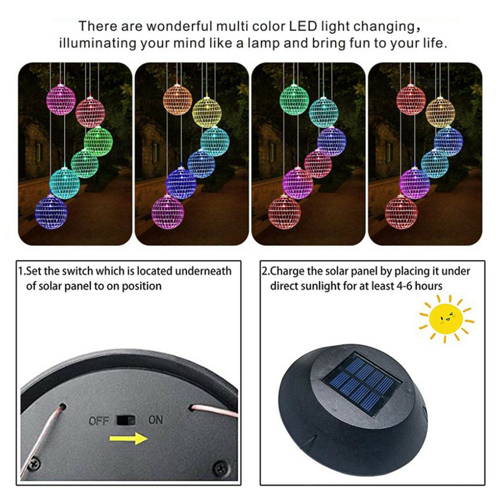 Solar Powered Wind Chimes Color Changing Garland Hanging Light For Outdoor