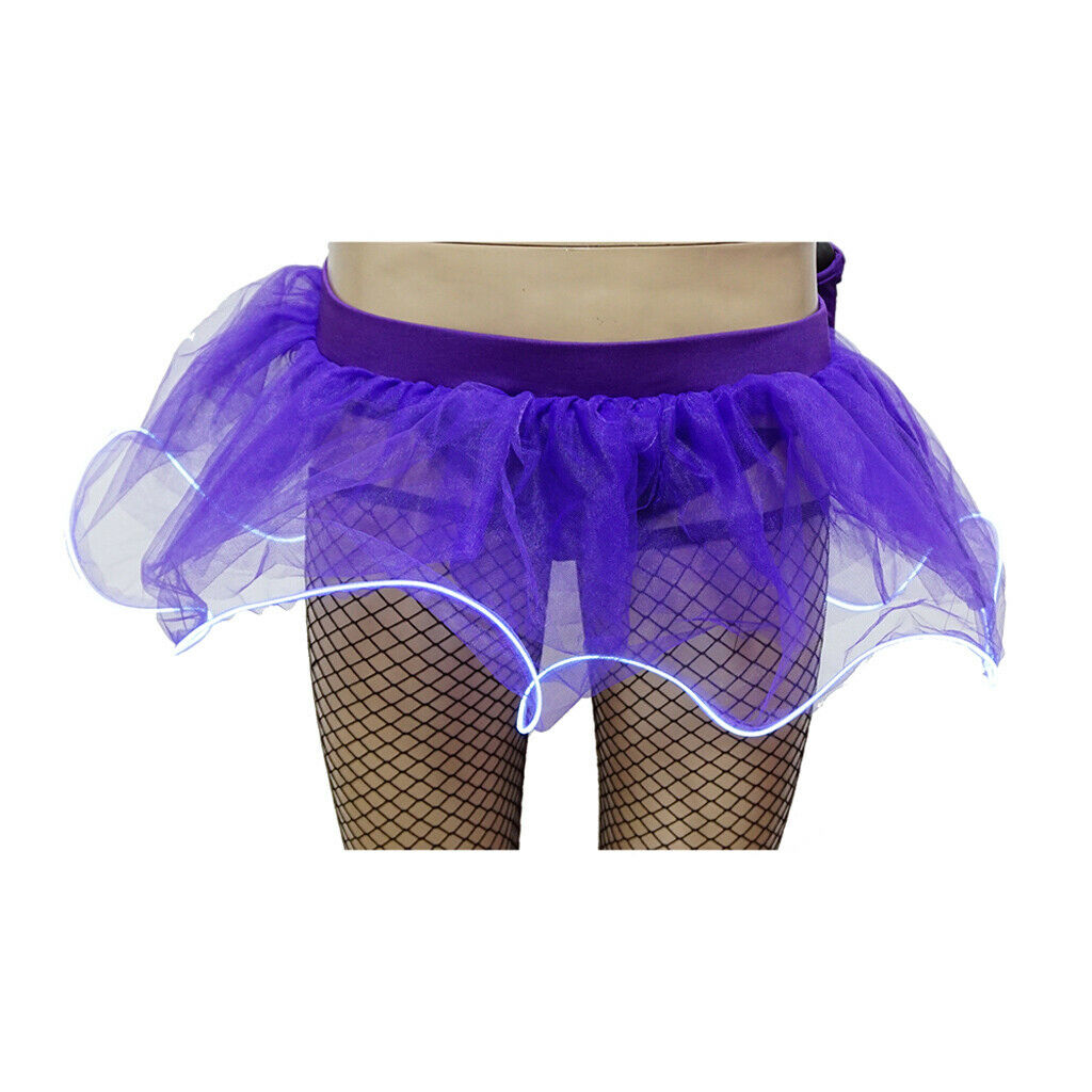 Women Sexy LED Tutu Skirt Petticoat Glow in Dark Nightclub Costume M Purple
