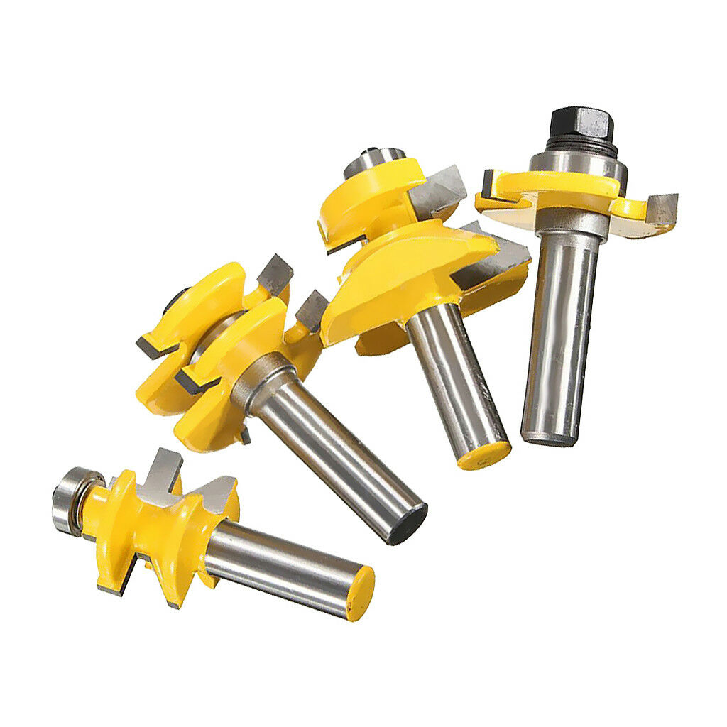 4 Bits Tongue and Groove Router Bit V-notch Cutter Set - 1/2" Shank