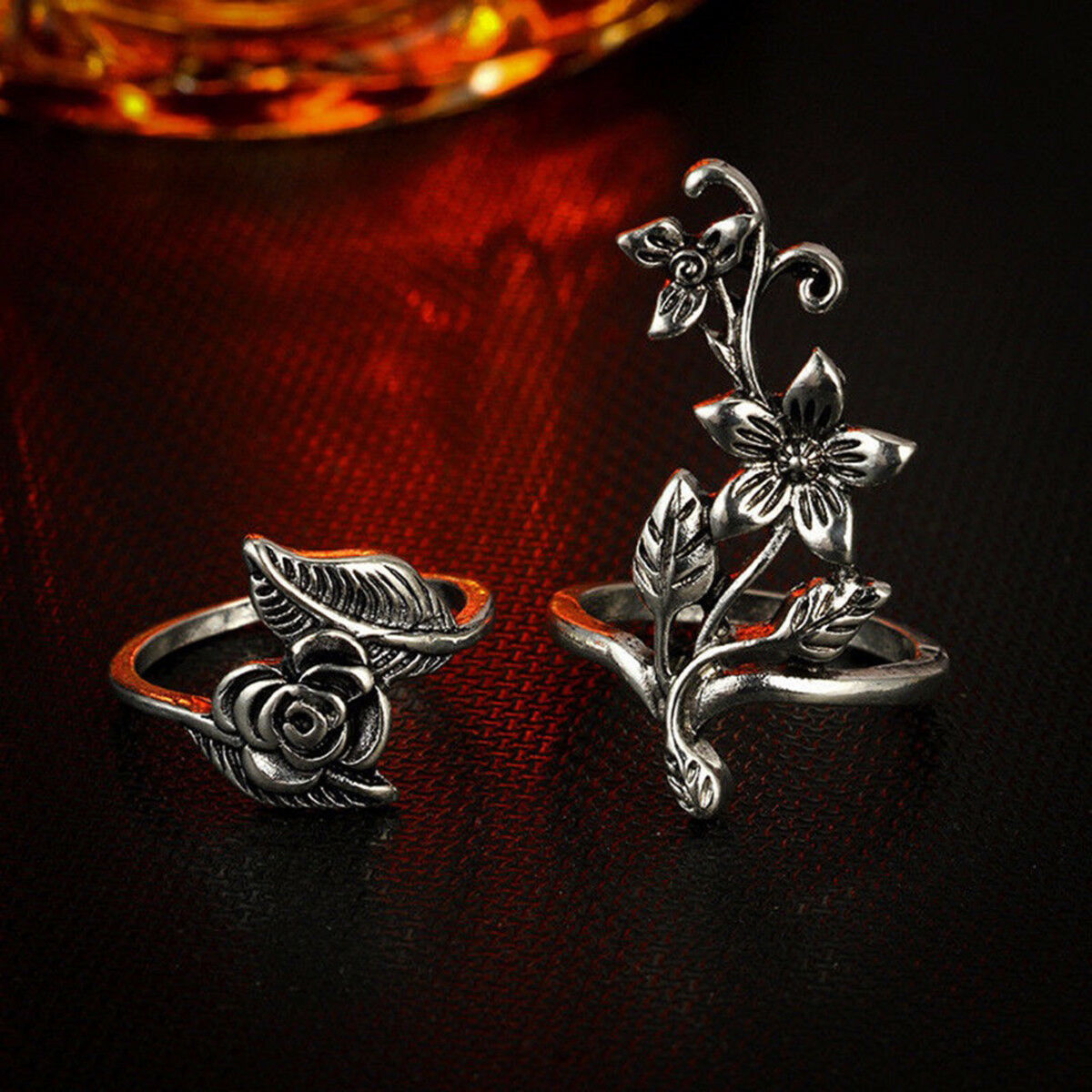 4Pcs/Set Retro Flower Leaves Midi Finger Knuckle Rings Boho Fashion Jewelry Gift