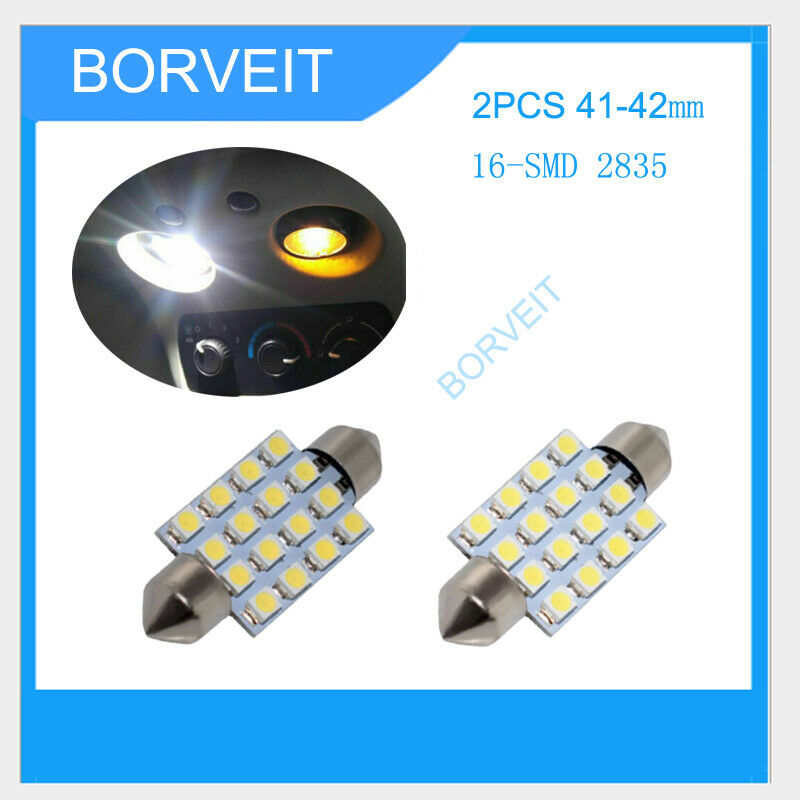 2x White 41MM 42MM 578 211-2 Festoon Dome Map License LED Interior Light bulb