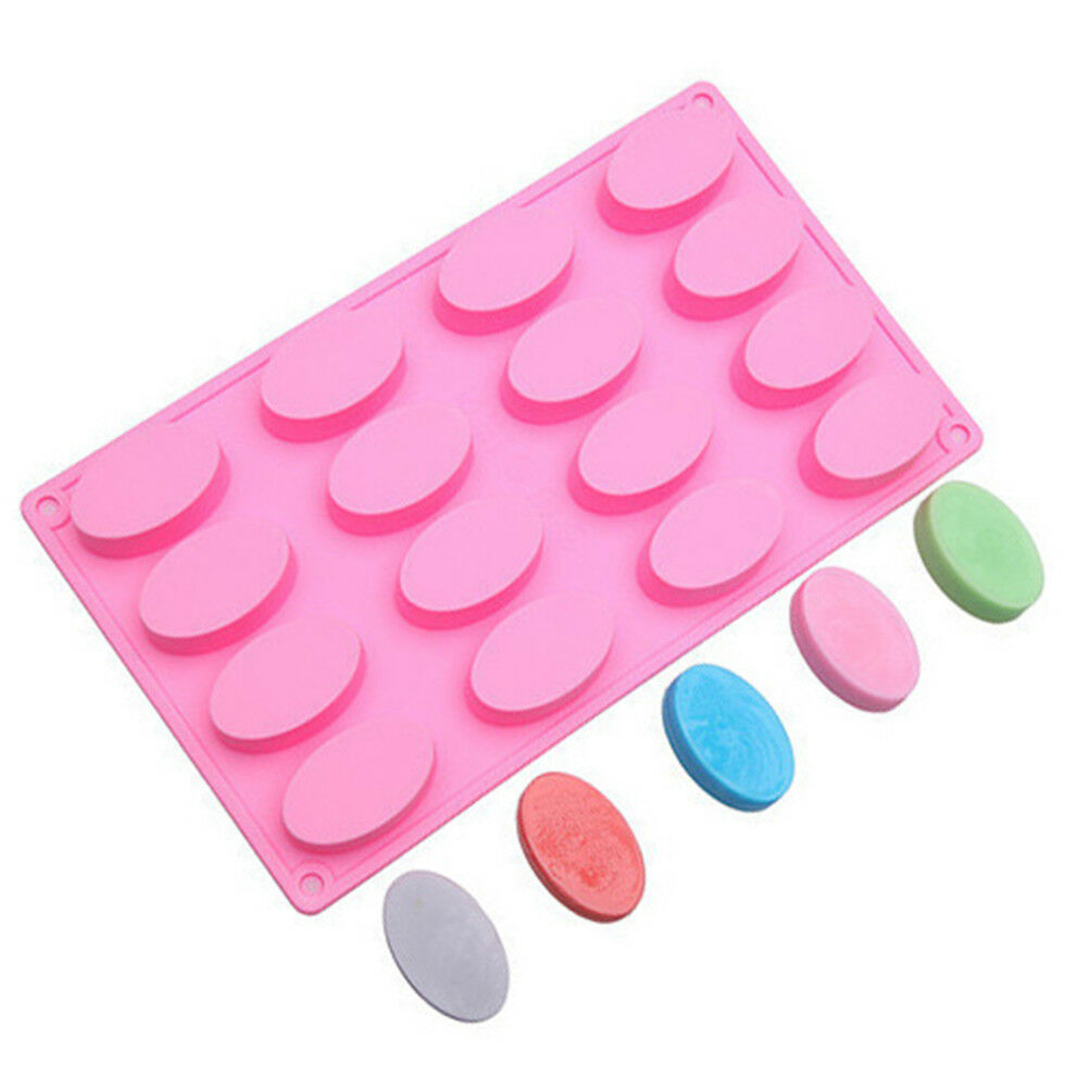16 Cavity Oval Shape Soap Bake Mold Silicone Mould Tray Homemade Craf.l8