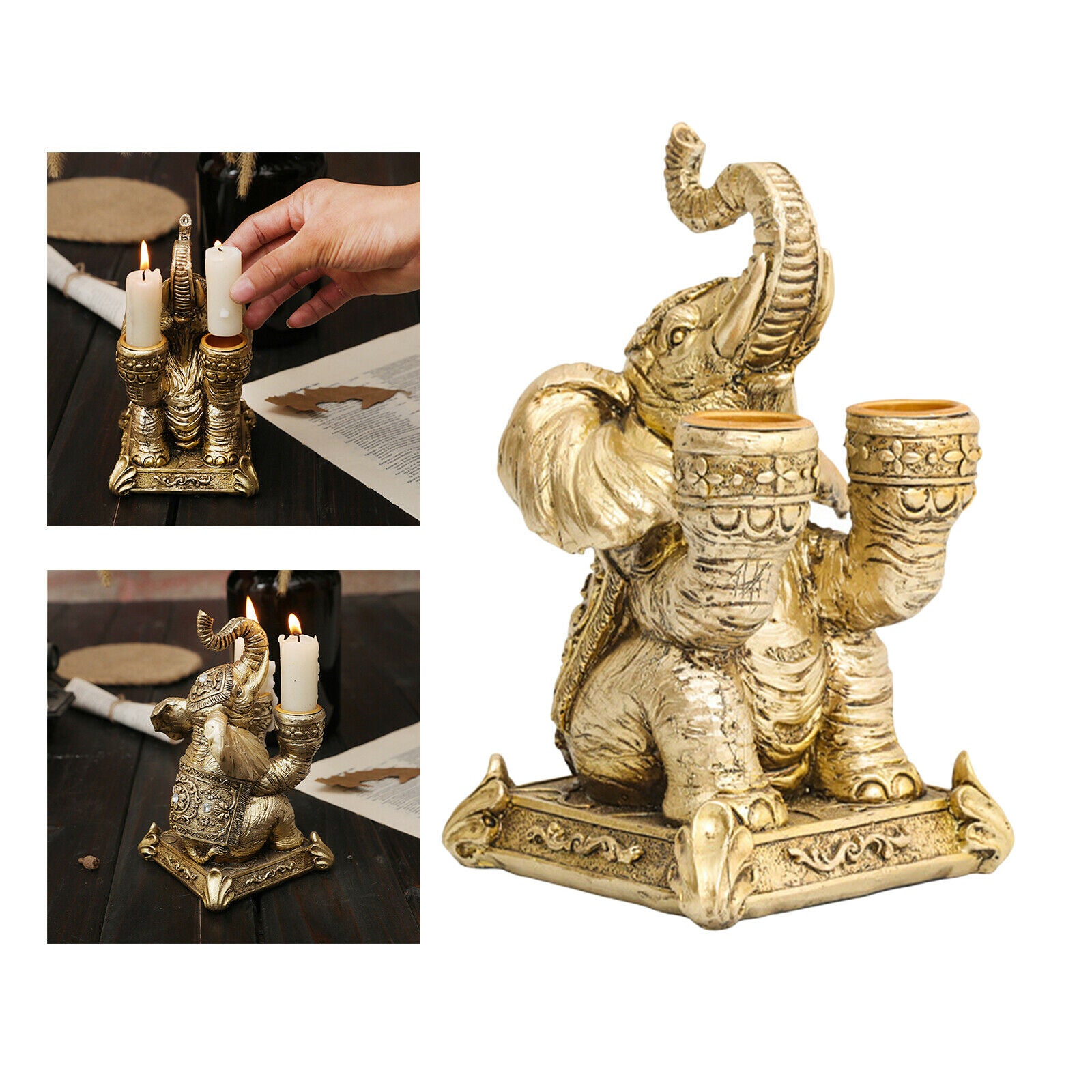 Elephant Shape Double Slot Taper Candle Holders Candlestick Bathroom Decor
