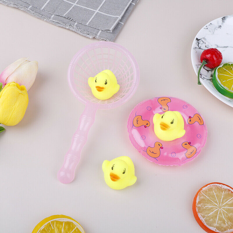 5 Pcs/Set Mini Baby Children Bath Toys Cute Rubber Duck Fishing Net Showe.l8