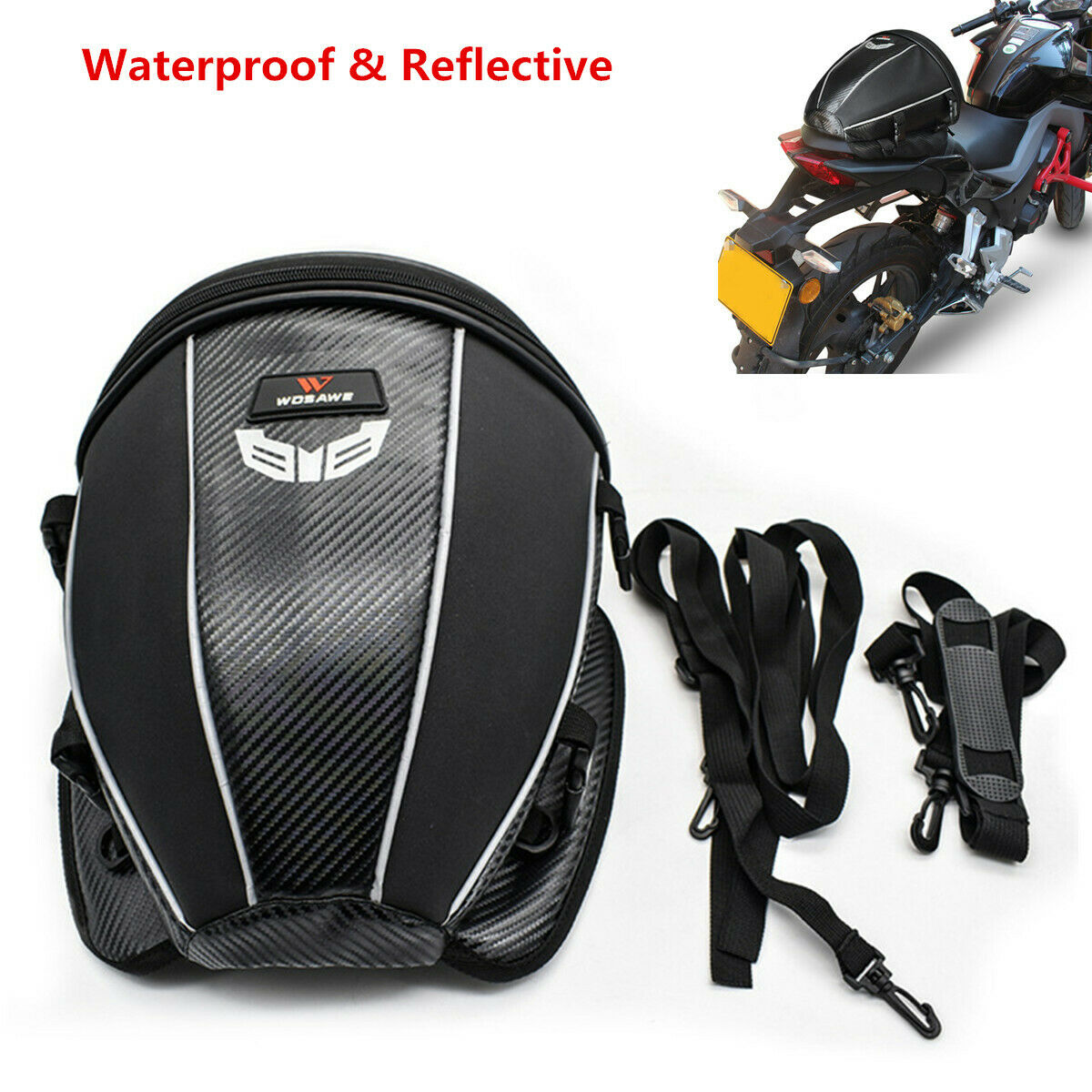 15L Universal Motorcycle PU Carbon Fiber Rear Seat Tail Bag Tool Bag Reflective