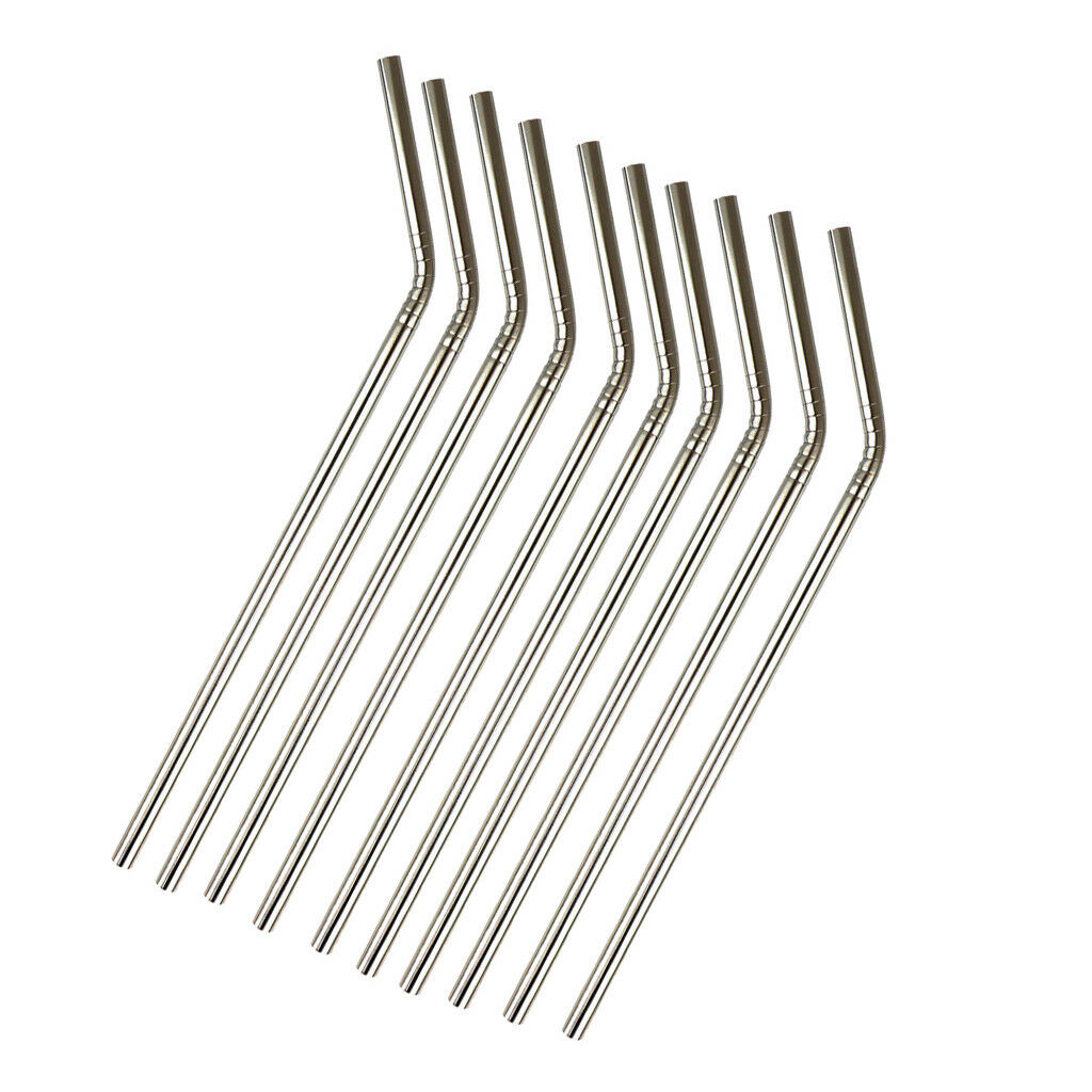 10 Pieces Reusable Metal Drinking Straws / Stainless Steel Straw - Curved