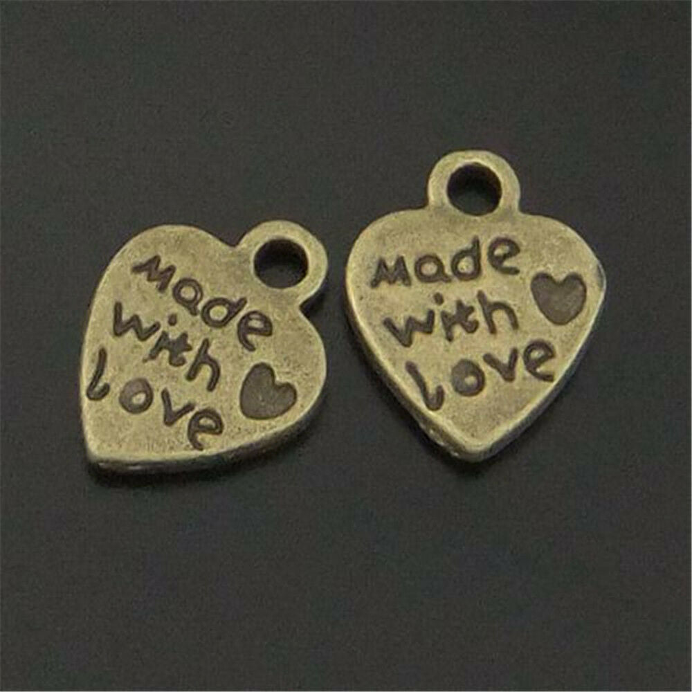 70 pcs Antiqued Bronze Alloy Mini Heart Charm Engraved Bracelet Pendant Findings