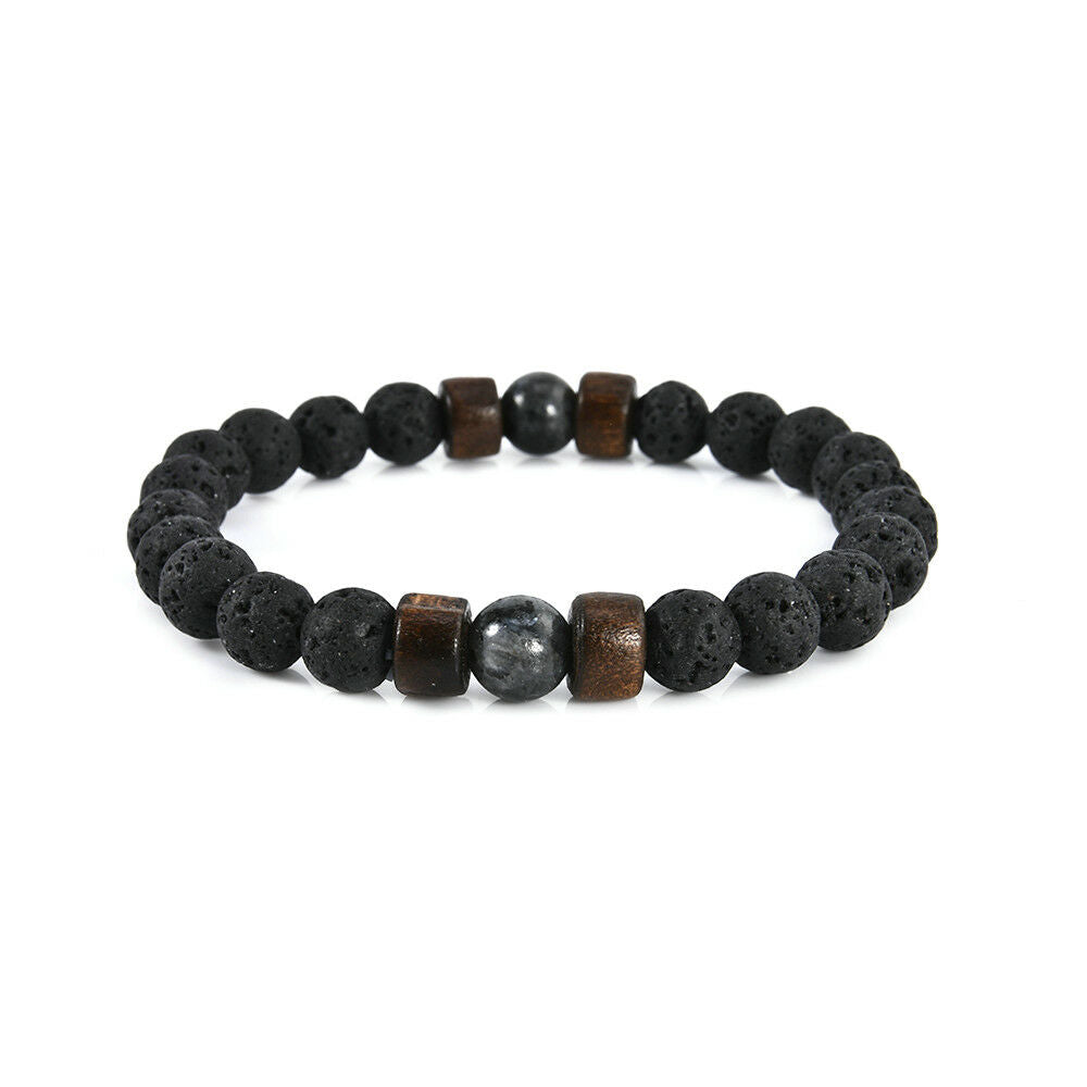 Men Women 8mm Lava Rock Bracelet Elastic Natural Stone Yoga Beads Bracelet JT