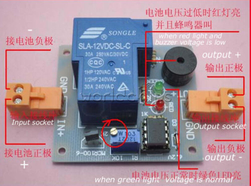 Accumulator Sound Light Alarm Prevent Over Discharge Controller 12V Low Voltage