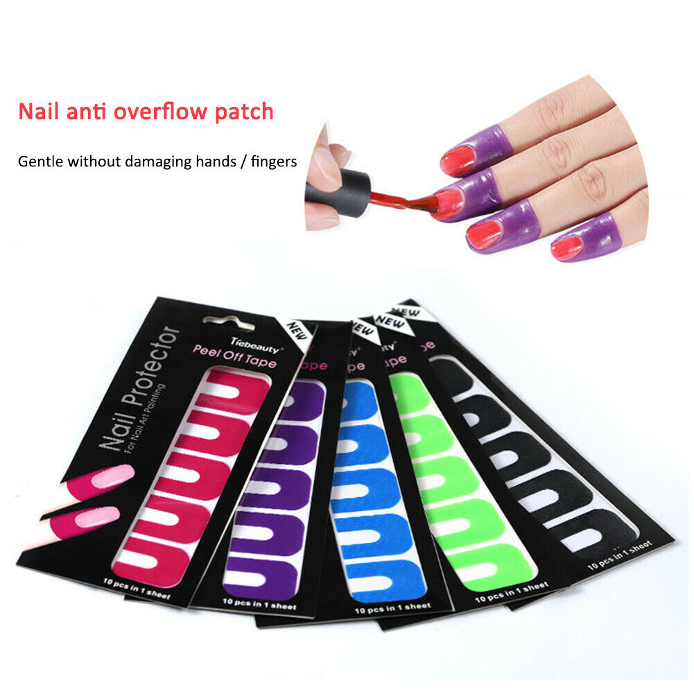 U-shape Spill-proof Nail Polish Varnish Protector Stickers Peel Tape Random @
