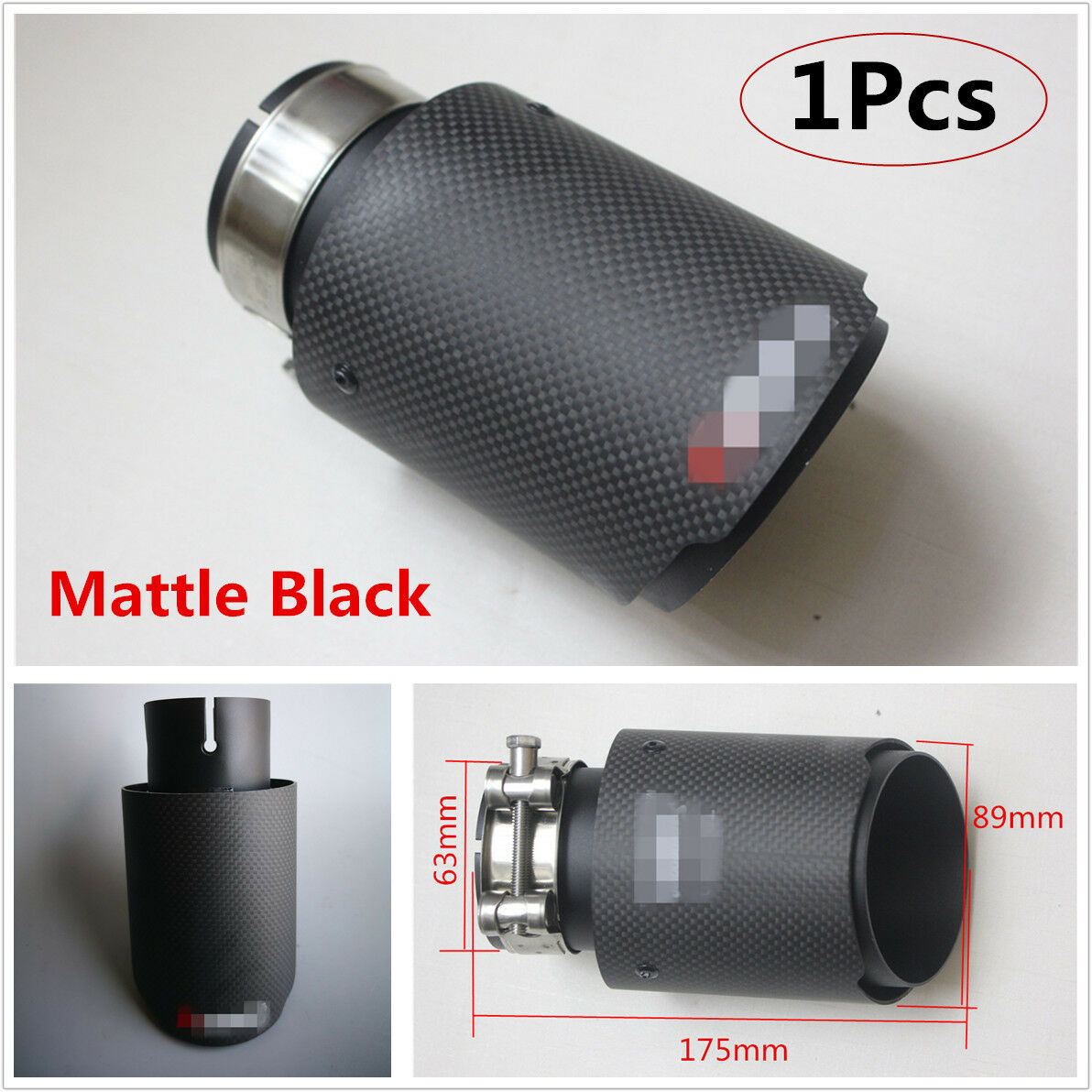 1x Real Carbon Fiber Auto Car Exhaust Pipe Tail Muffler End Tip 63mm In-89mm Out