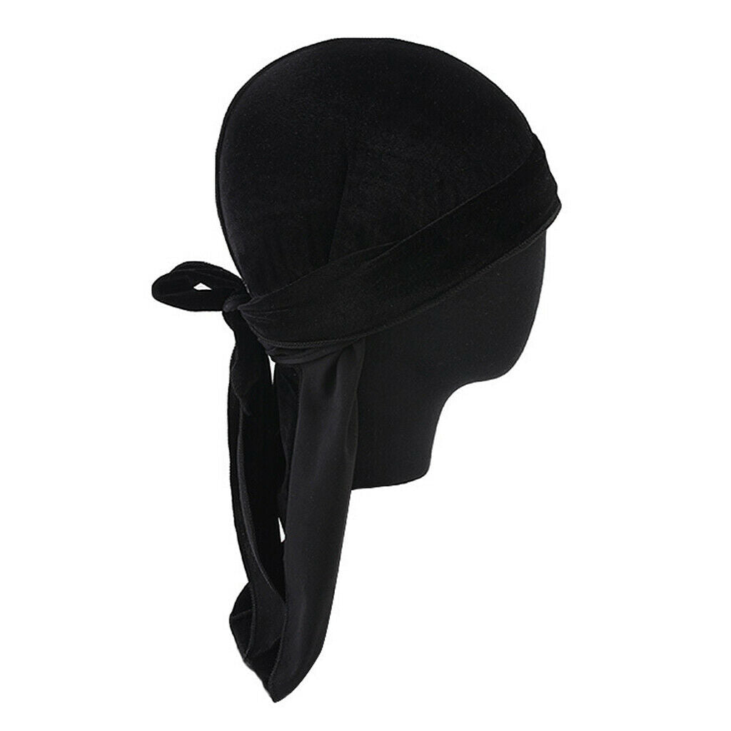 Unisex Velvet Bandana Durag Headwear Pirate   Wrap Hat Long Tail Turban Soft