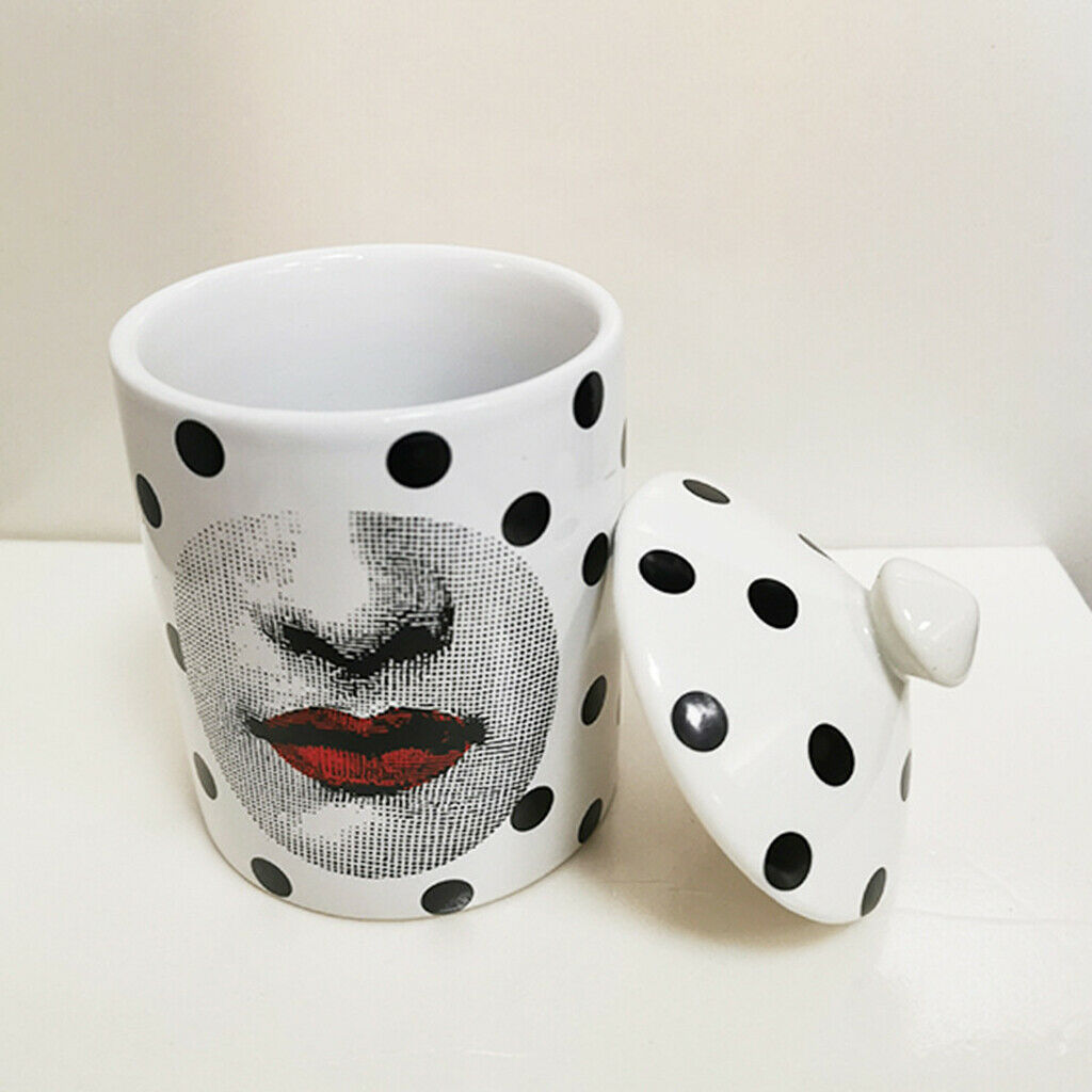Retro Girl Face Candle Holder with Lid Ceramic Makeup Organize Storage