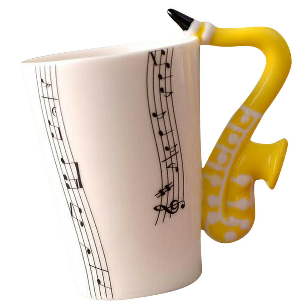 Ceramic Cup Coffee Mug Instrument Mug Creative Gift Yellow Saxophone Stave