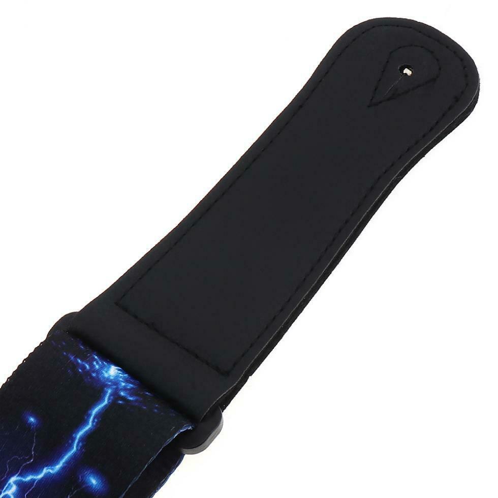 Adjustable Guitar Strap with Blue Lightning Pattern for Acoustic Bass Guitar