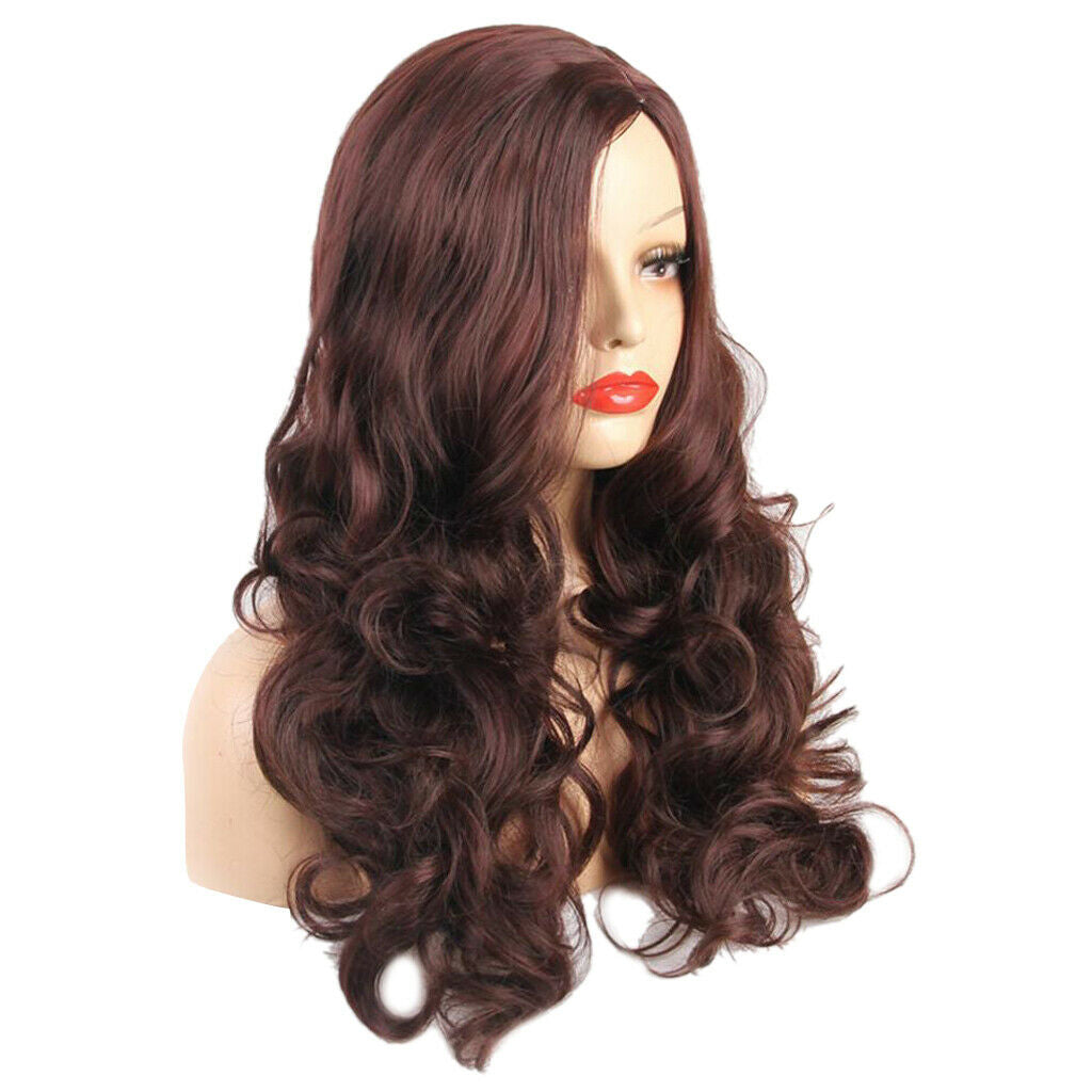 26 inch Long Wavy Wig Brown for Women Heat Resistant Synthetic Curly Wigs,