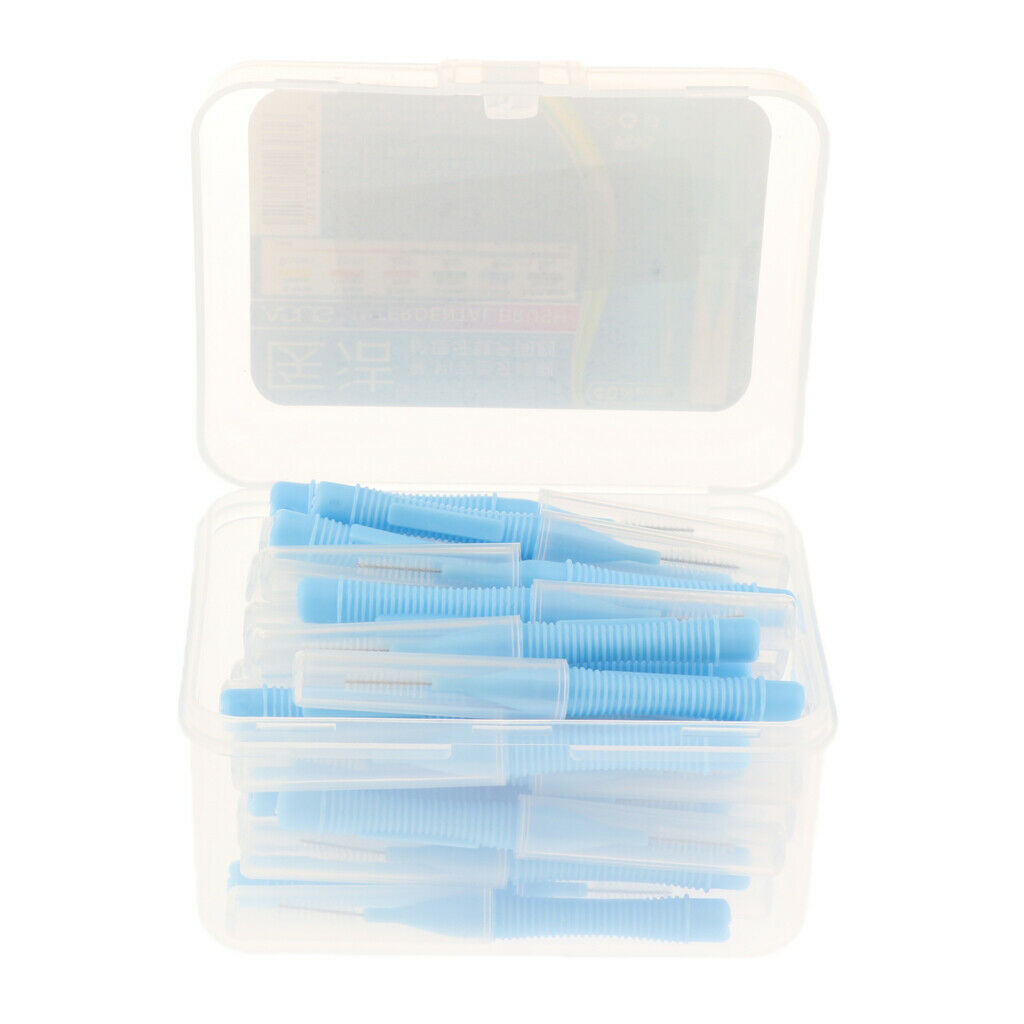80x Portable Interdental Brush Flosser Toothpick with Lids Oral Blue+Pink