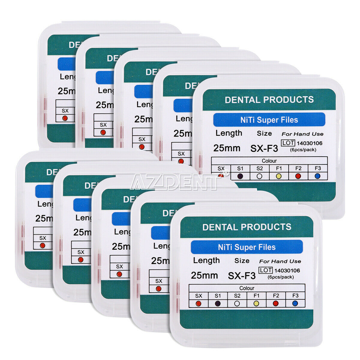 10 Kits AZDENT Dental SX-F3 Endodontic NiTi Hand Use Heat Activated Rotary File