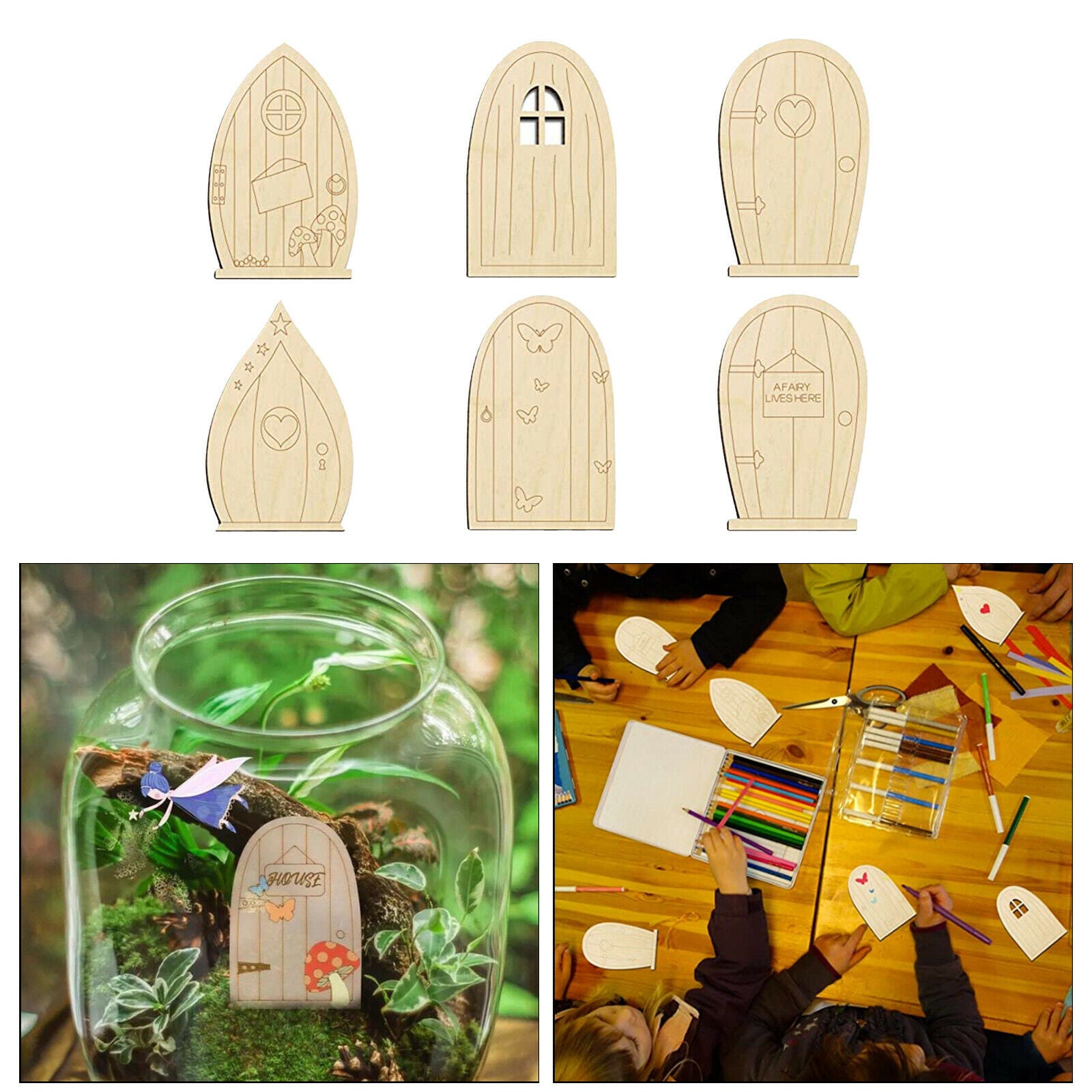 6 Designs Mini Fairy Garden Doors Craft Kit Home Ornament 3.9x2.5 inches