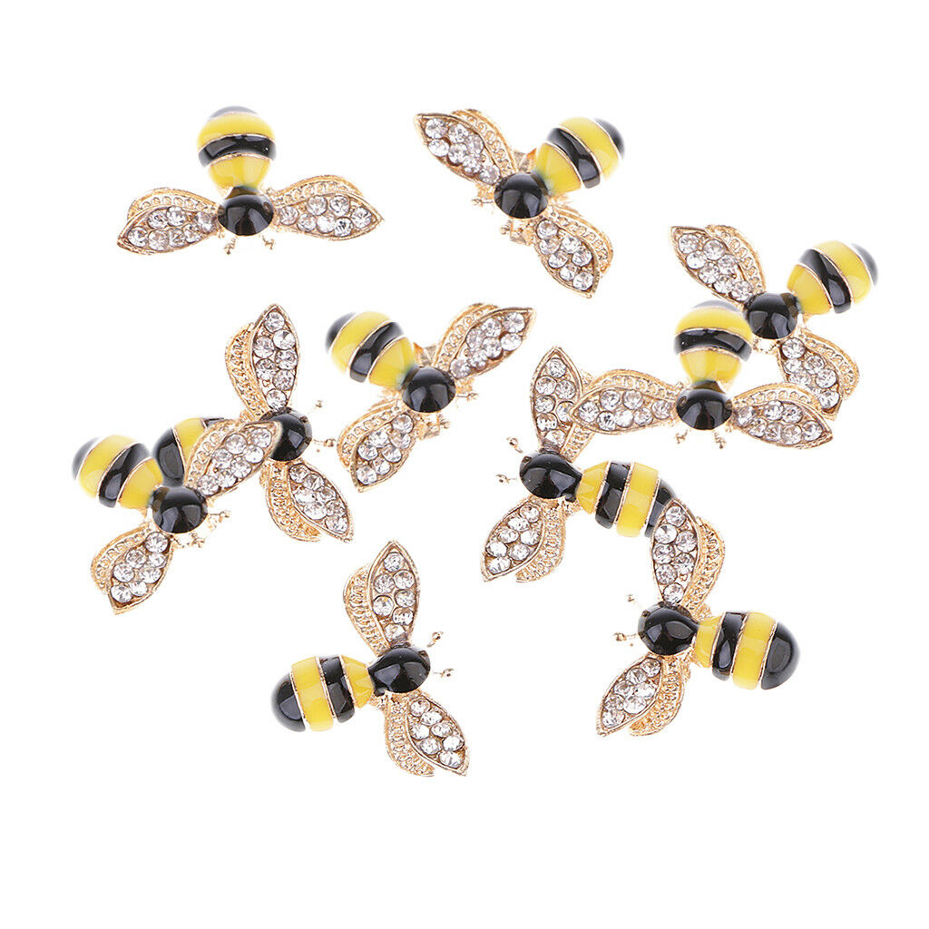 10pcs Alloy Bee Shape Rhinestone Flatback Buttons for Jewelry Making Crafts