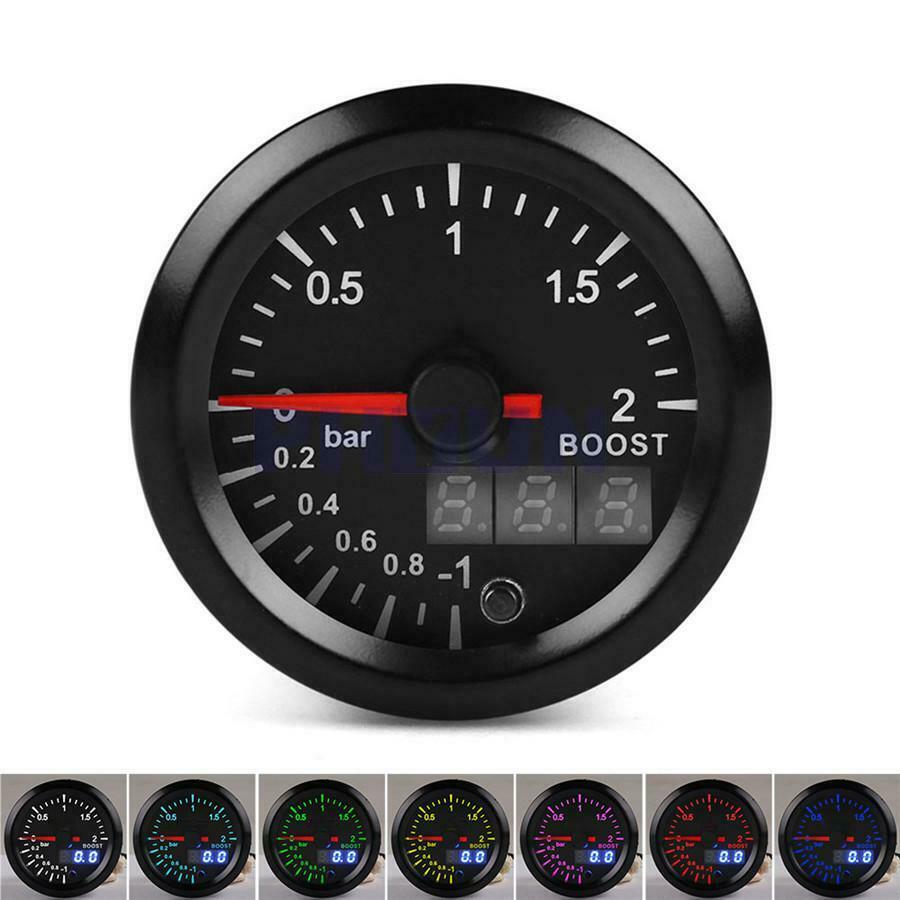 12V 52mm Car Turbo Boost Meter Bar Pressure Gauge 7 Color LED Digital & Pointer