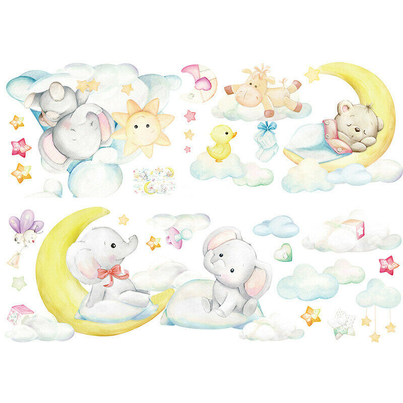 Sleeping Moon Elephant Bear Wall Stickers for Kids rooms bedroom Viny Dec XZBUA