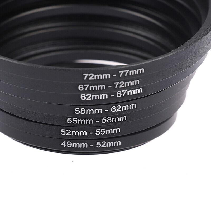 7pcs Step Up Rings Aluminum Universal Lens Adapter Filter Set 49mm-77m Tt