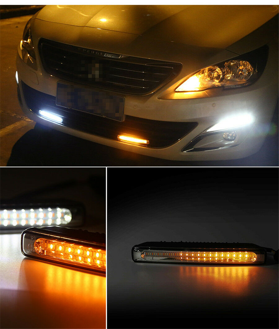 Pair Tricolor LED Daytime Running Turn Signal Light Car SUV DRL Fog Driving Lamp
