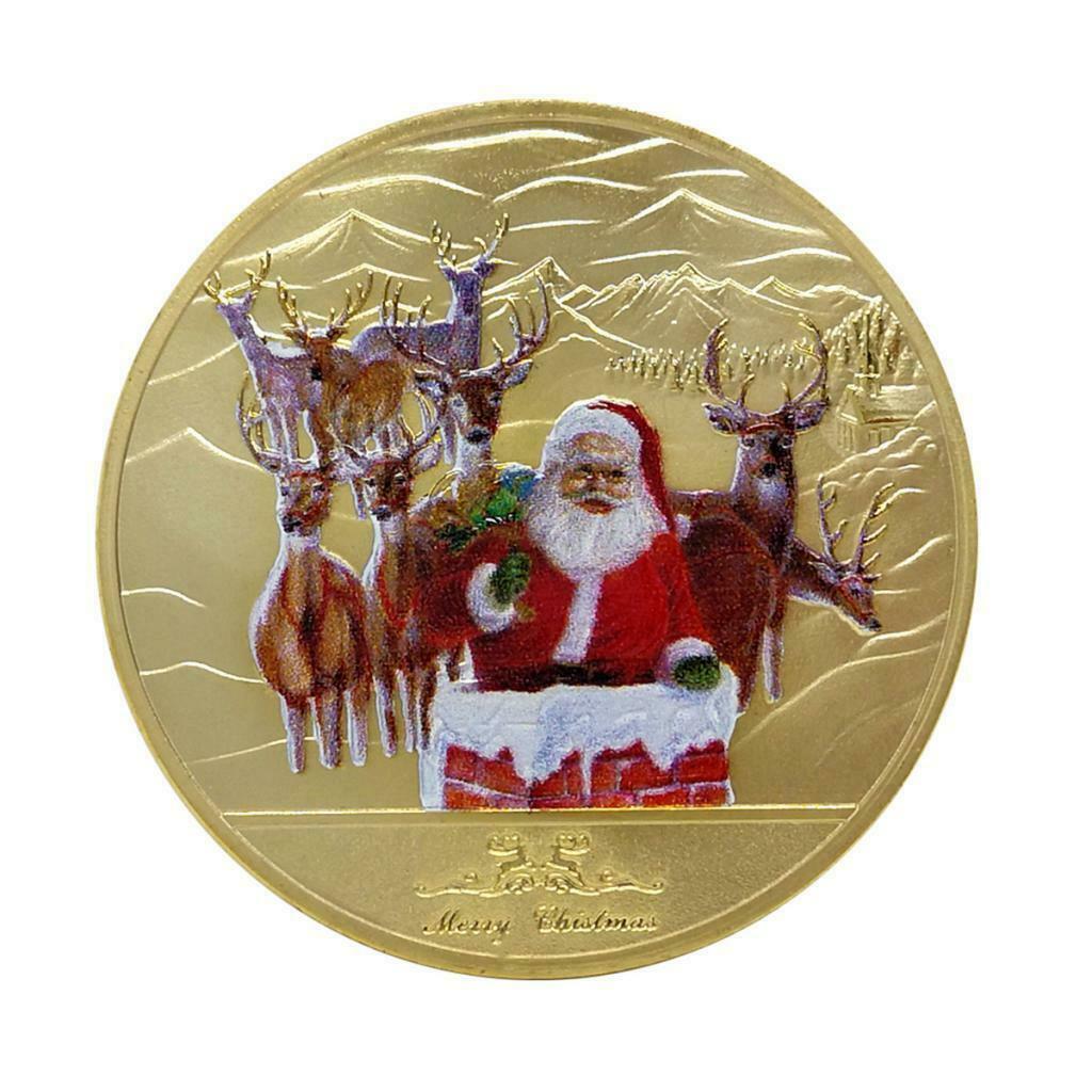 1piece Happy New Year Santa Claus Coin 40mm Collectable Badges Golden