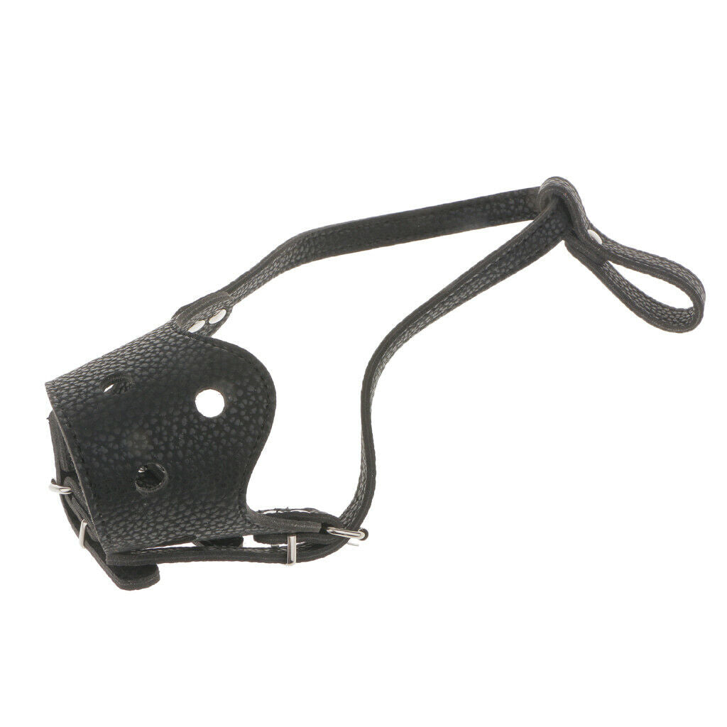 Safe Adjustable Soft Leather Dog Puppy Muzzle Basket Cage Anti-bark M Black