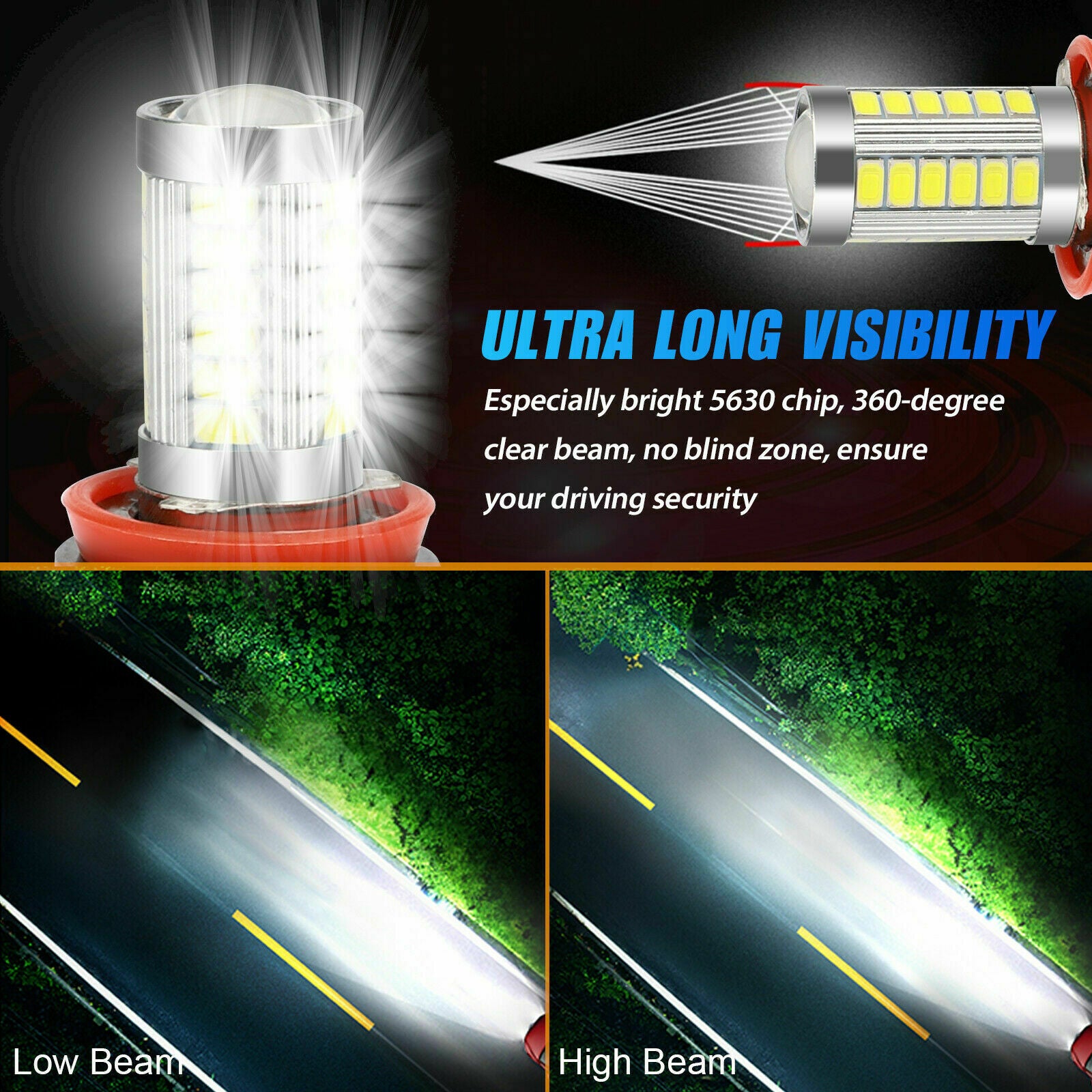 4x H11 H9 H8 LED Headlight Kit High/Low Beam Fog Driving Bulbs 6500K Xenon White