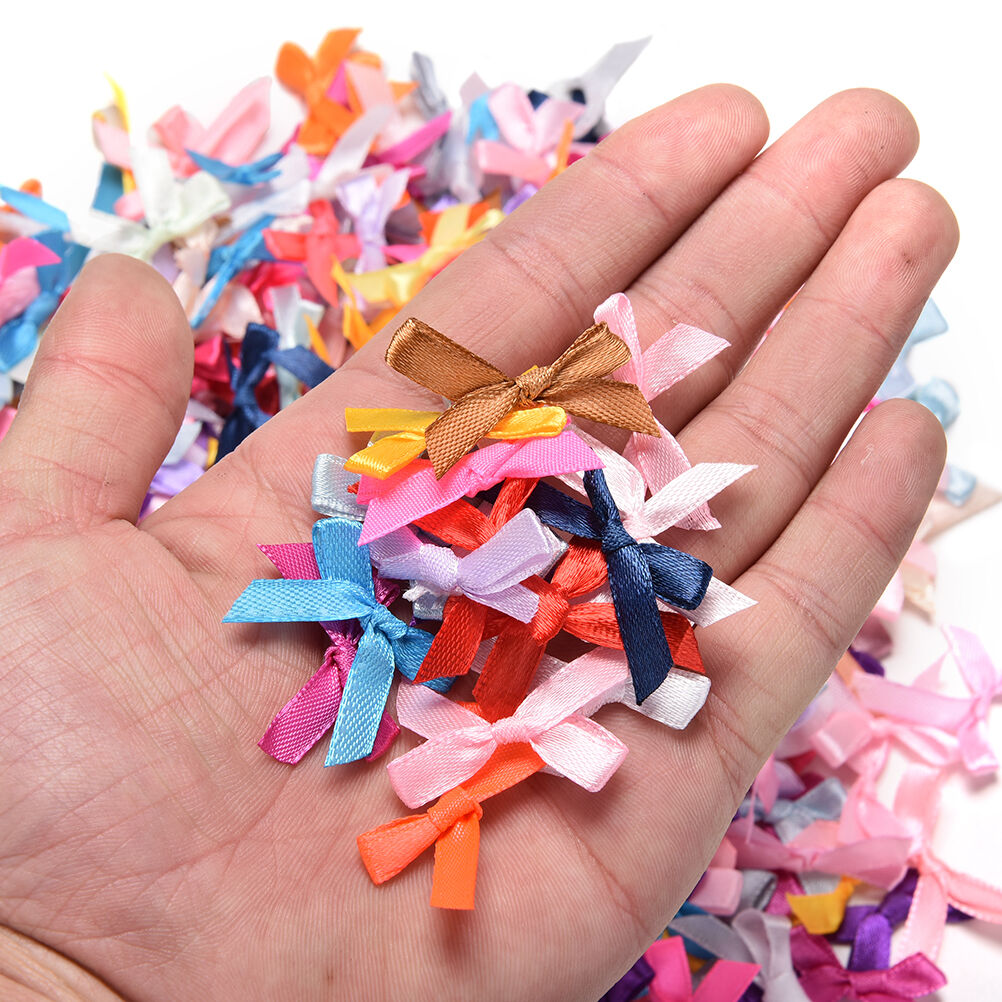 500x Silk Satin Ribbon Bows Ribbons Appliques Scrapbooking Craft DIY 3.5cm*3c SJ