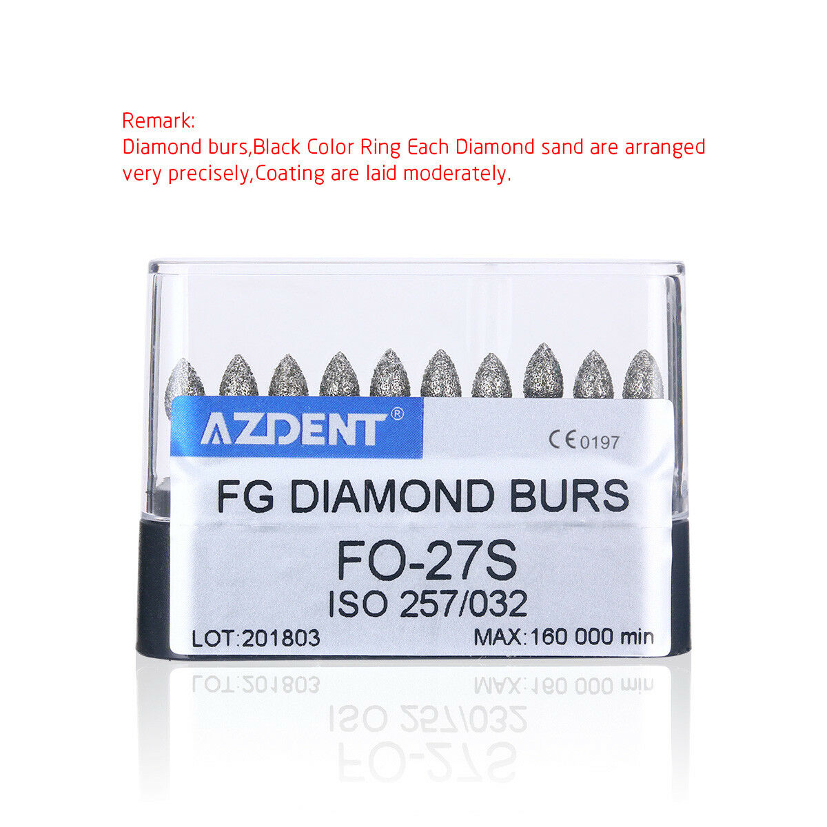 100 Kits AZDENT Dental Diamond Burs FO-27S Flame Tip for High Speed Handpiece