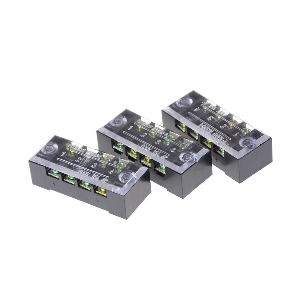 3Pcs TB-1504 4 Positions Dual Rows Covered Screw Terminal Block 600V 15A DHX Tt