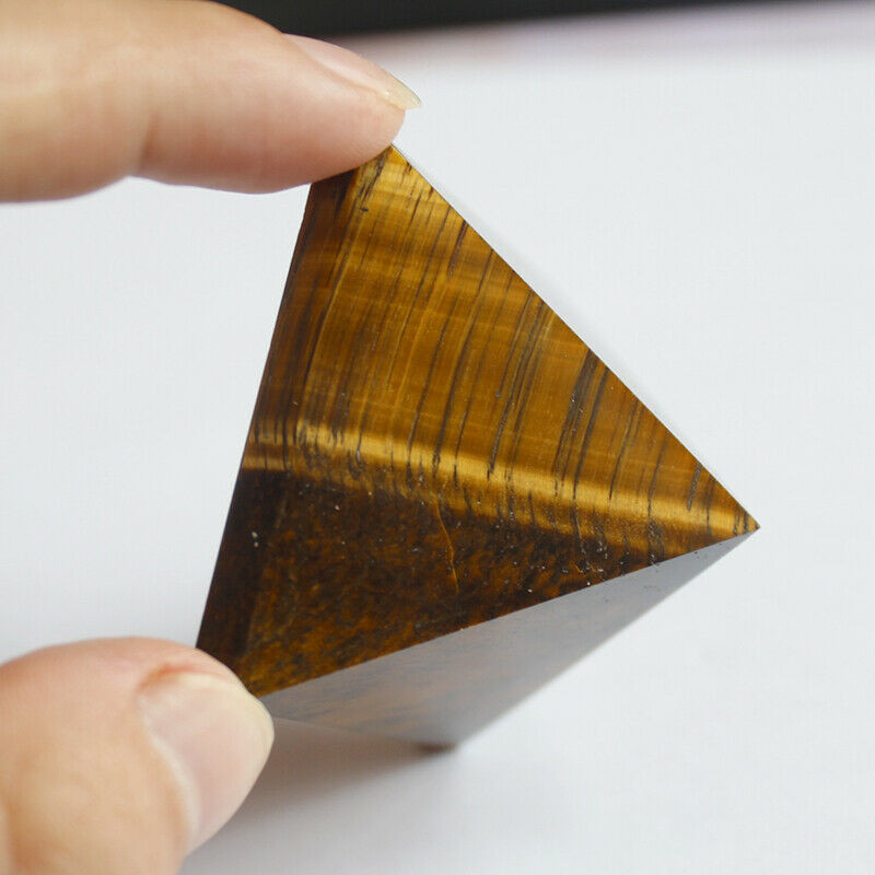 Natural Reiki Tumbled Tiger Eye Stone Carved Pyramid Crystal Protective Healing