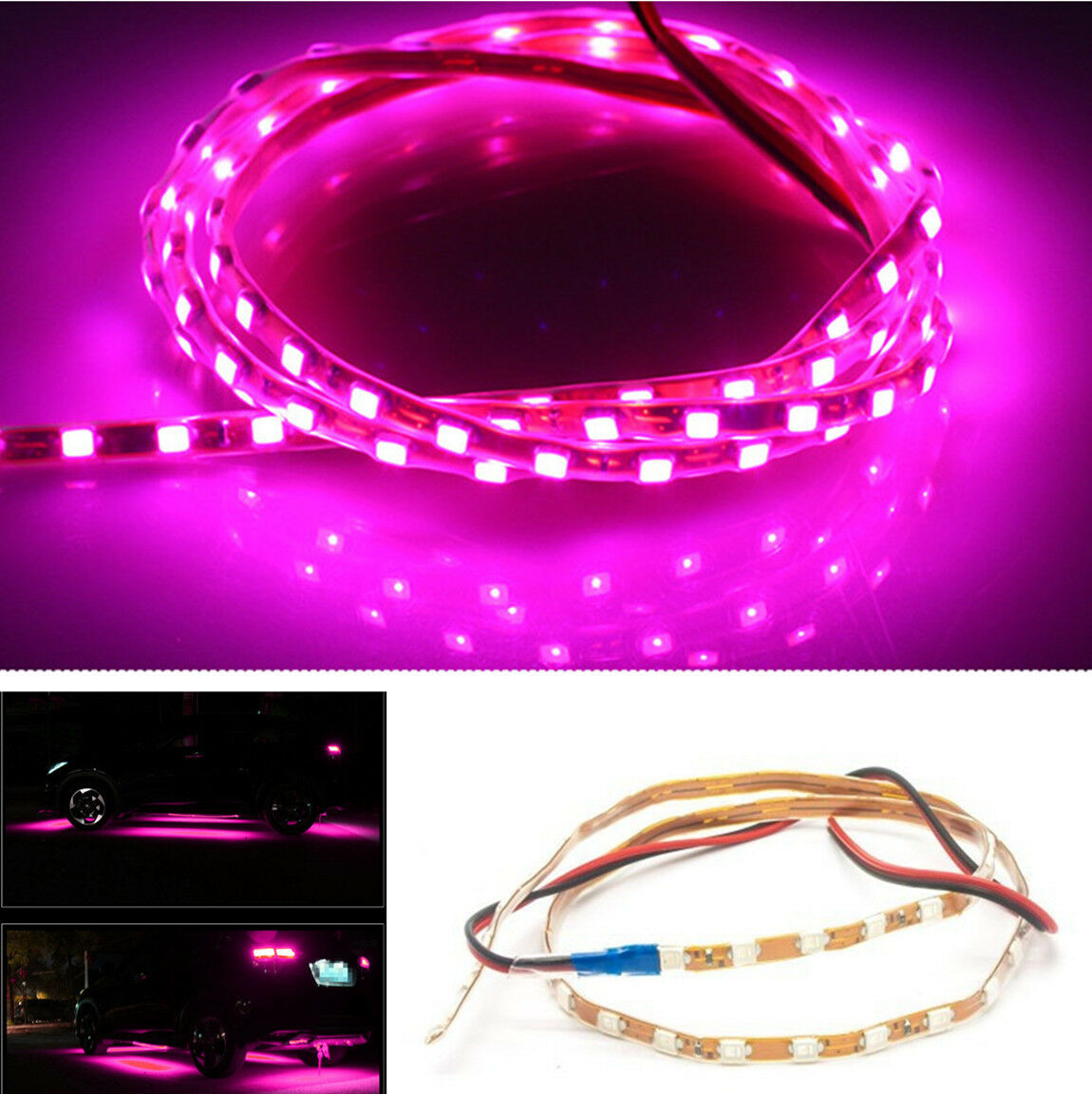 4x Car Truck Underbody Flexible LED Strip Bar Waterproof Neon Light Pink Purple